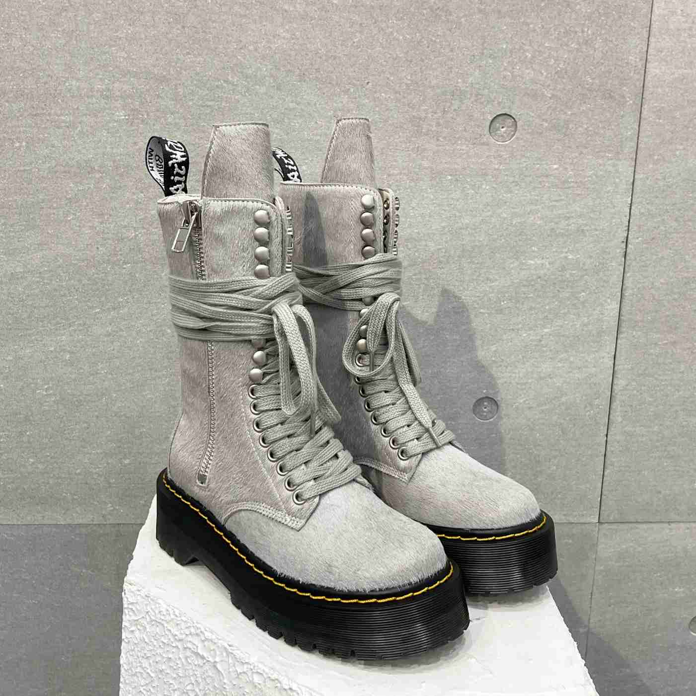 Rick Owens x Dr Martens Calf-hair Quad-sole Boots - DesignerGu