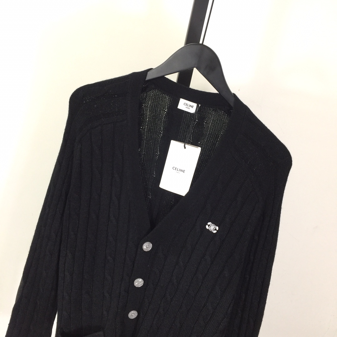 Celine Triomphe Cardigan In Cable-knit Cashmere - DesignerGu