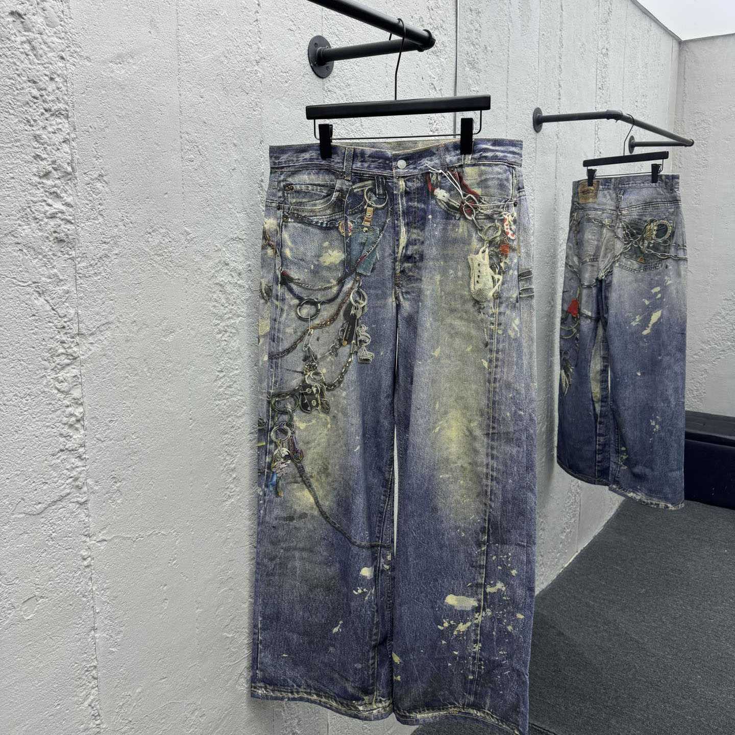 Acne Studios Blue Keychain-print Wide-leg Jeans - DesignerGu