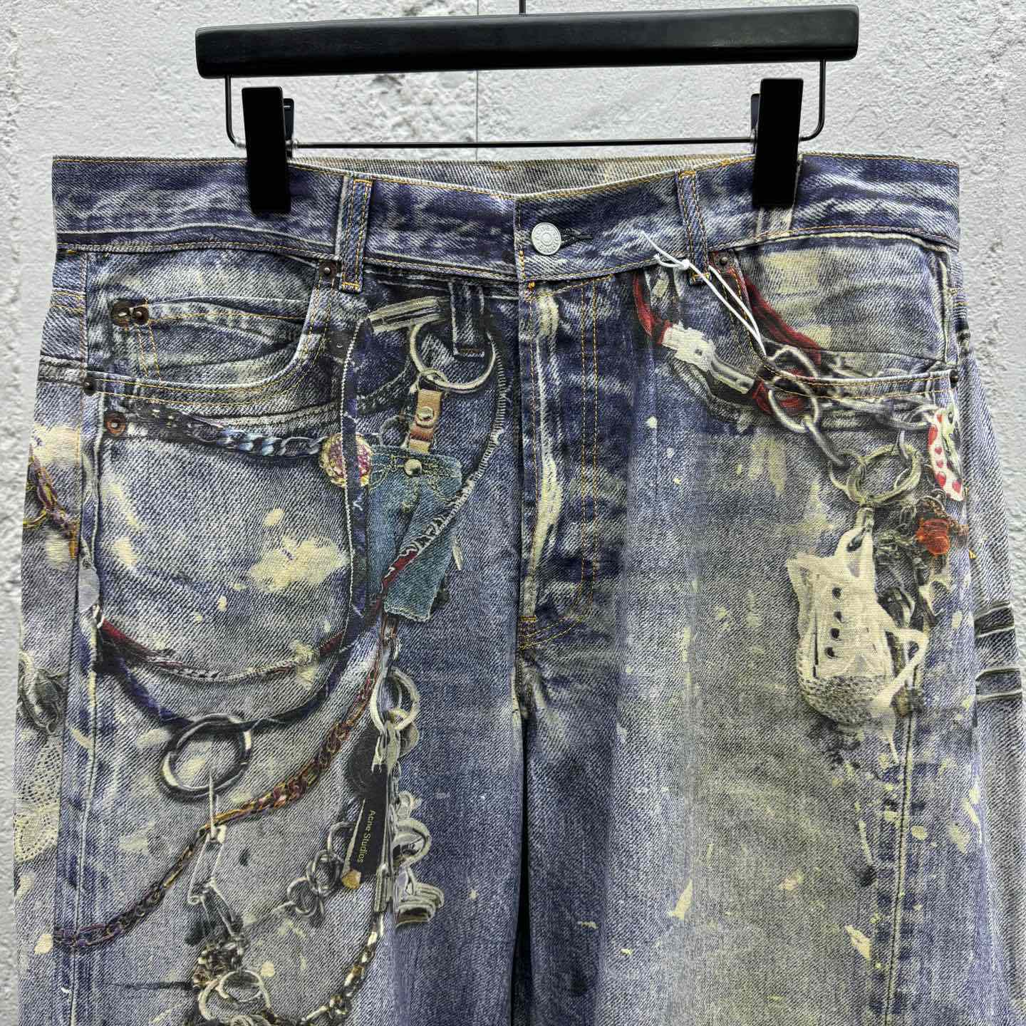 Acne Studios Blue Keychain-print Wide-leg Jeans - DesignerGu