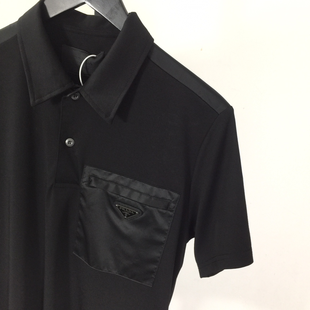 Prada Stretch Cotton Polo Shirt With Re-Nylon Details - DesignerGu