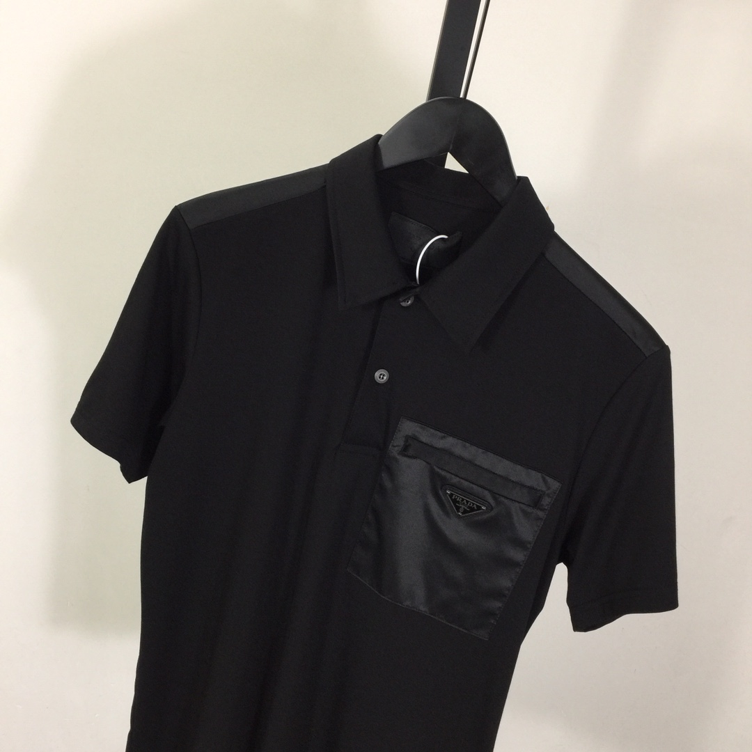 Prada Stretch Cotton Polo Shirt With Re-Nylon Details - DesignerGu