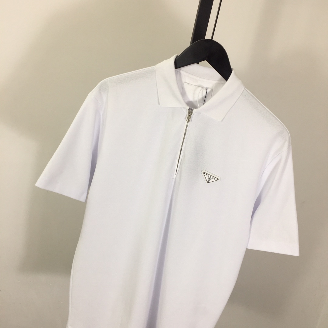 Prada Triangle-logo Cotton Polo Shirt - DesignerGu