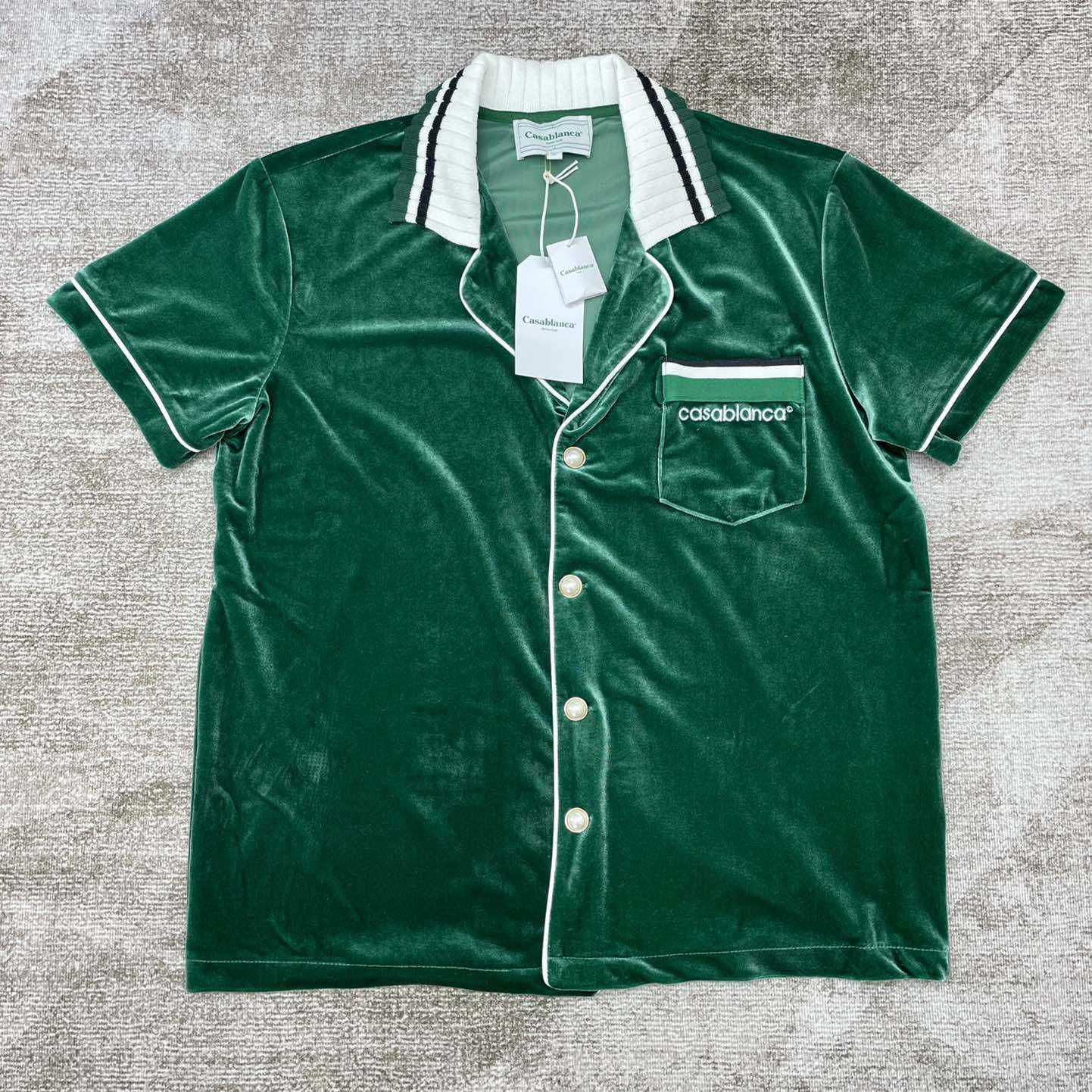 Casablanca Short-Sleeve Velour Shirt 'Evergreen'   c931 - DesignerGu