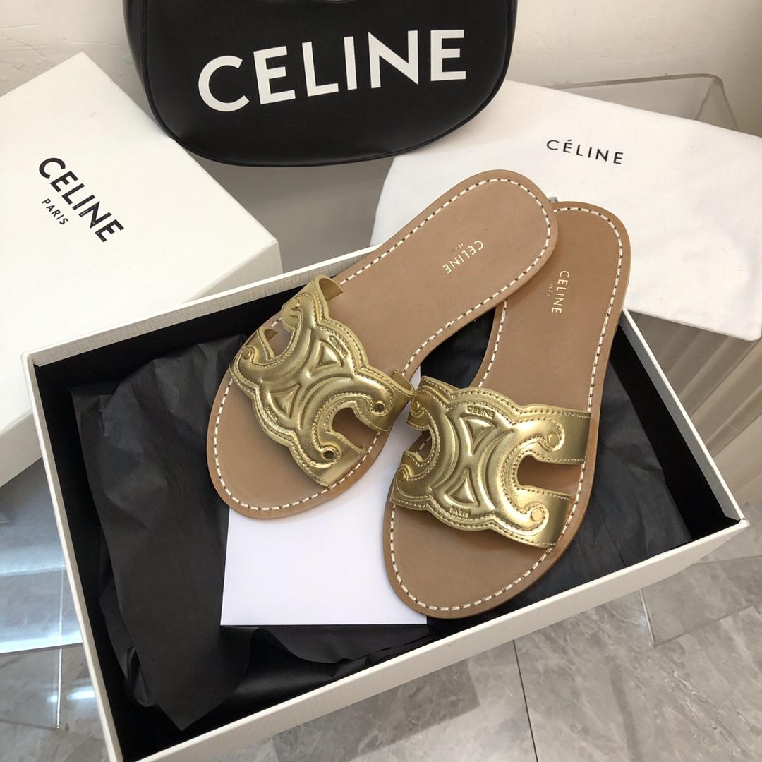 Celine Triomphe Mule In Metalized Calfskin - DesignerGu