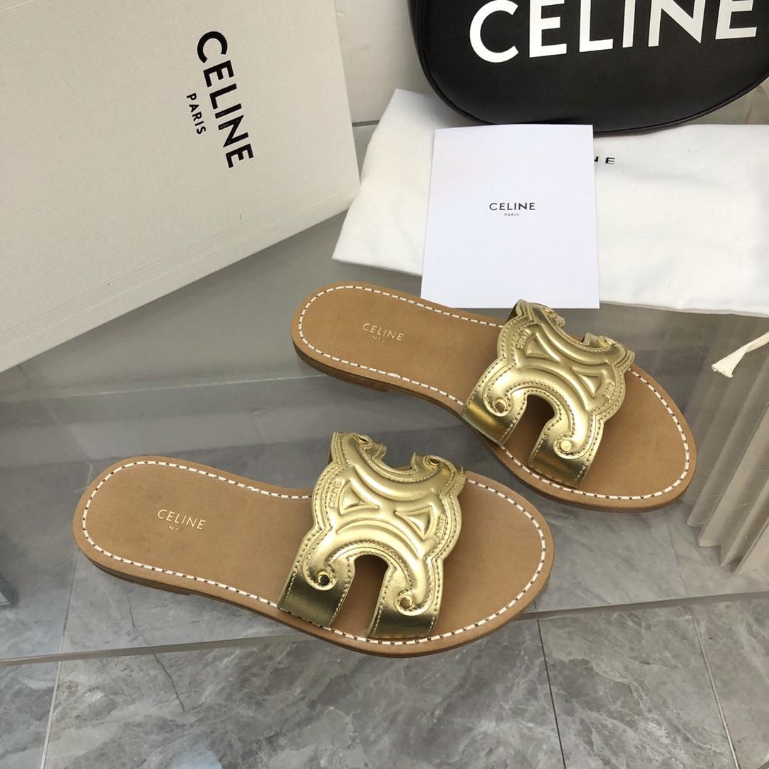 Celine Triomphe Mule In Metalized Calfskin - DesignerGu