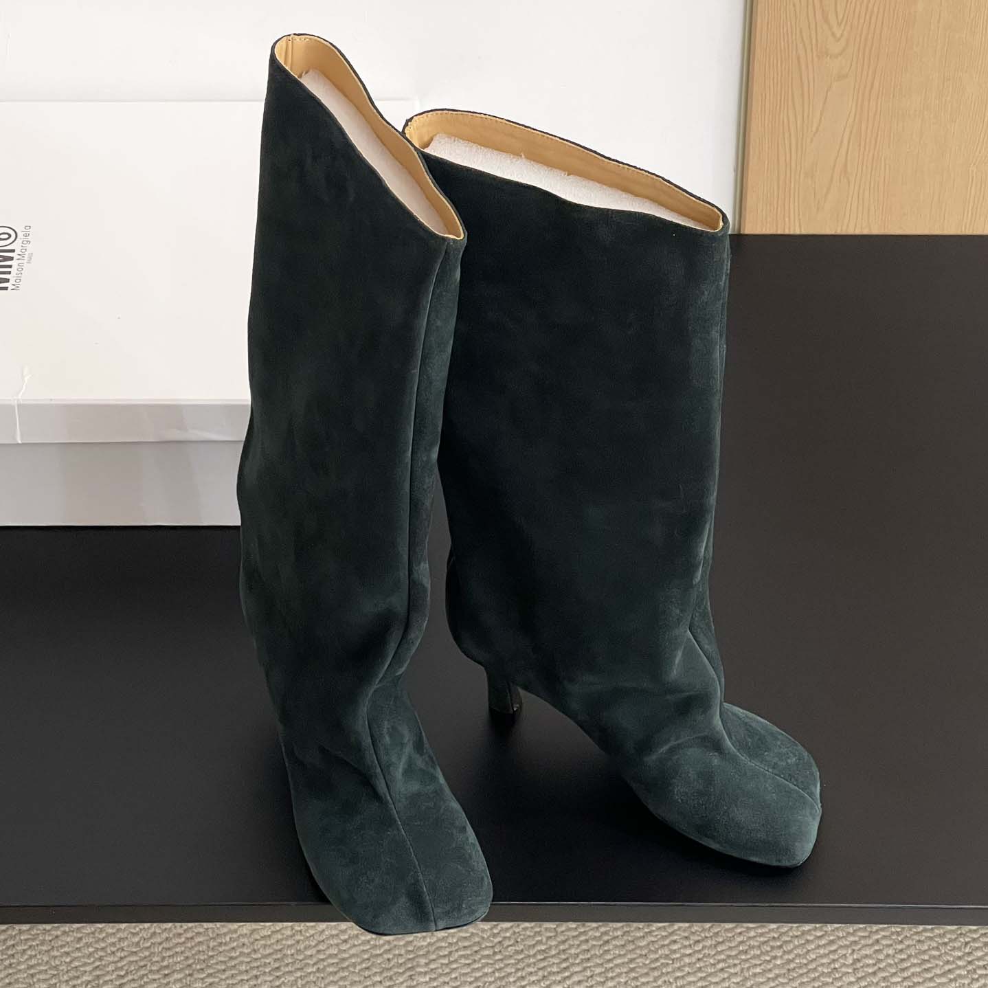 Maison Margiela Green Anatomic Tall Boots - DesignerGu