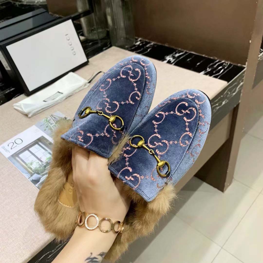 Gucci Suede Velvet Leather Slippers  - DesignerGu