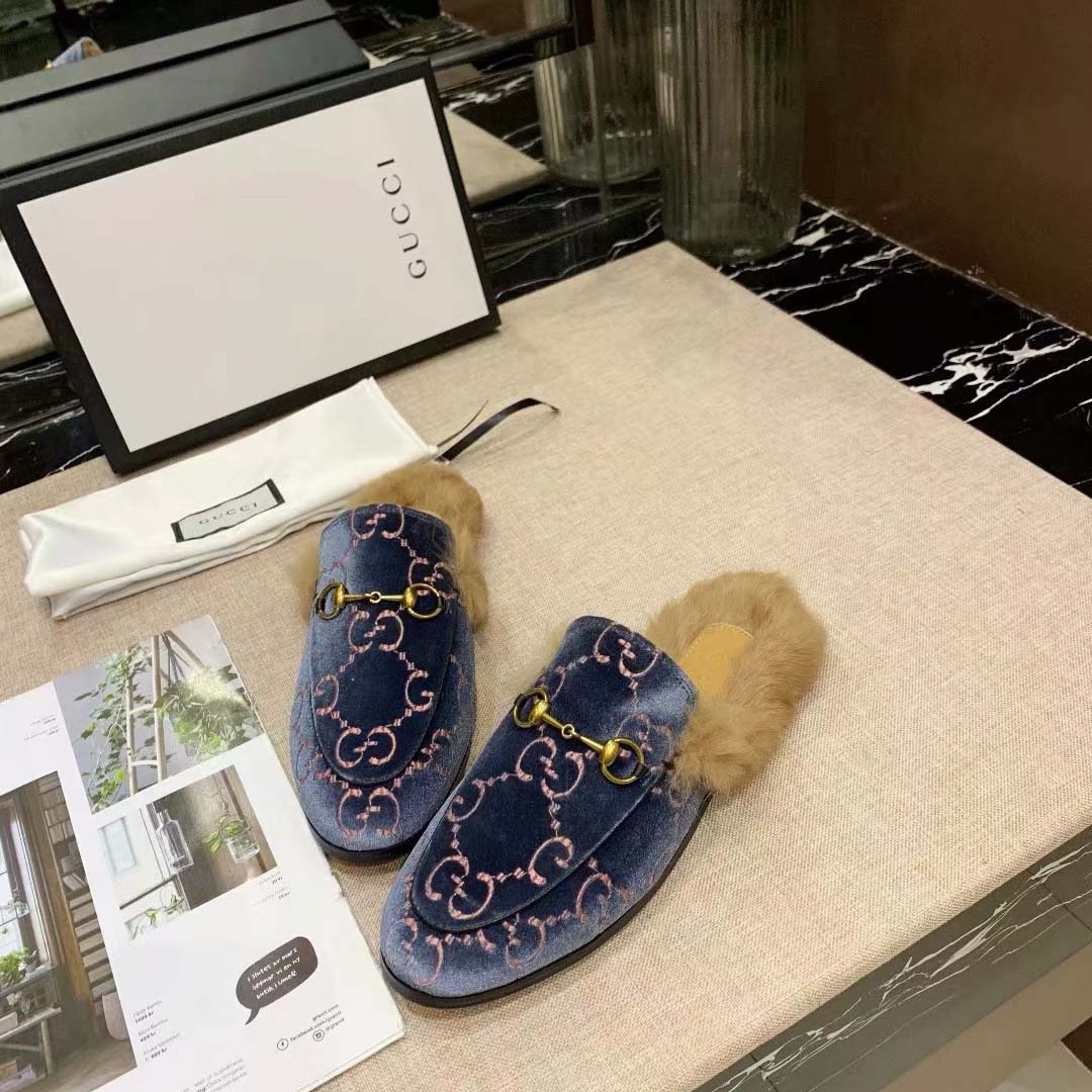 Gucci Suede Velvet Leather Slippers  - DesignerGu