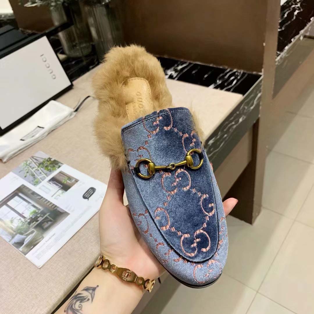 Gucci Suede Velvet Leather Slippers  - DesignerGu