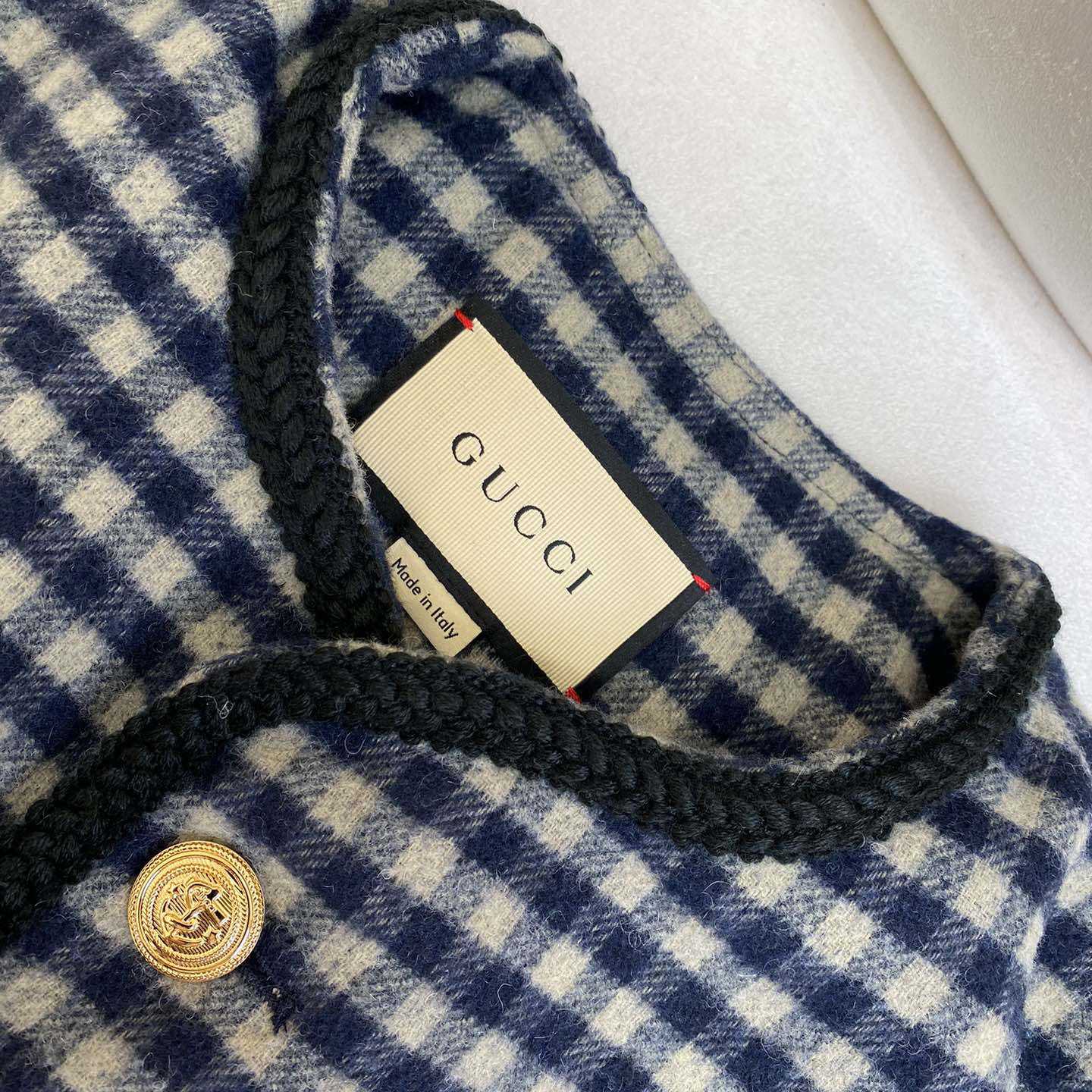 Gucci Wool Gingham Jacket With Interlocking G  - DesignerGu