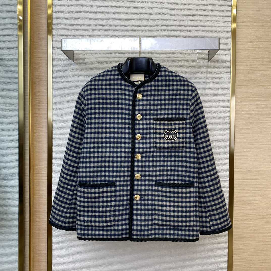 Gucci Wool Gingham Jacket With Interlocking G  - DesignerGu