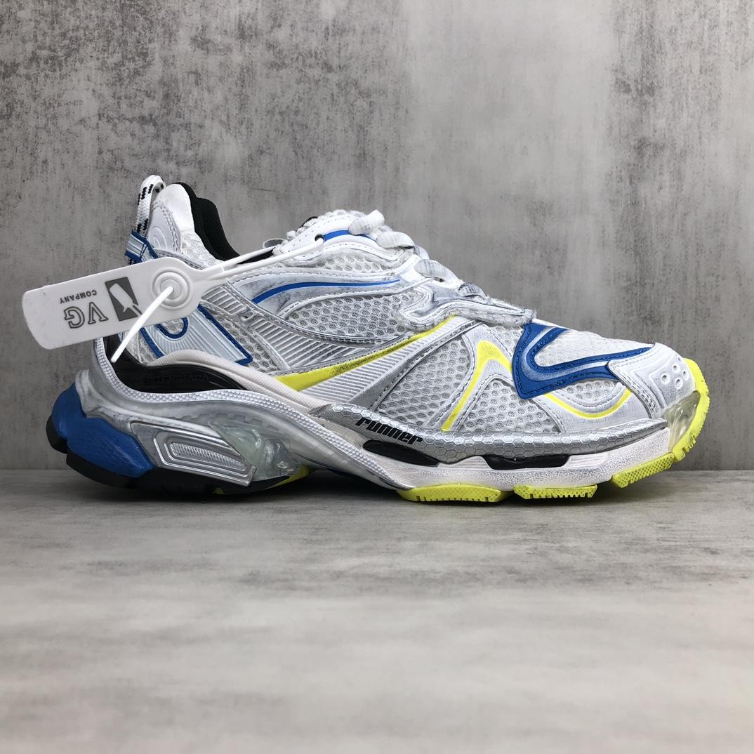 Balenciaga Runner 2.0 Sneaker In White, Yellow And Blue Mesh And Polyurethane - DesignerGu