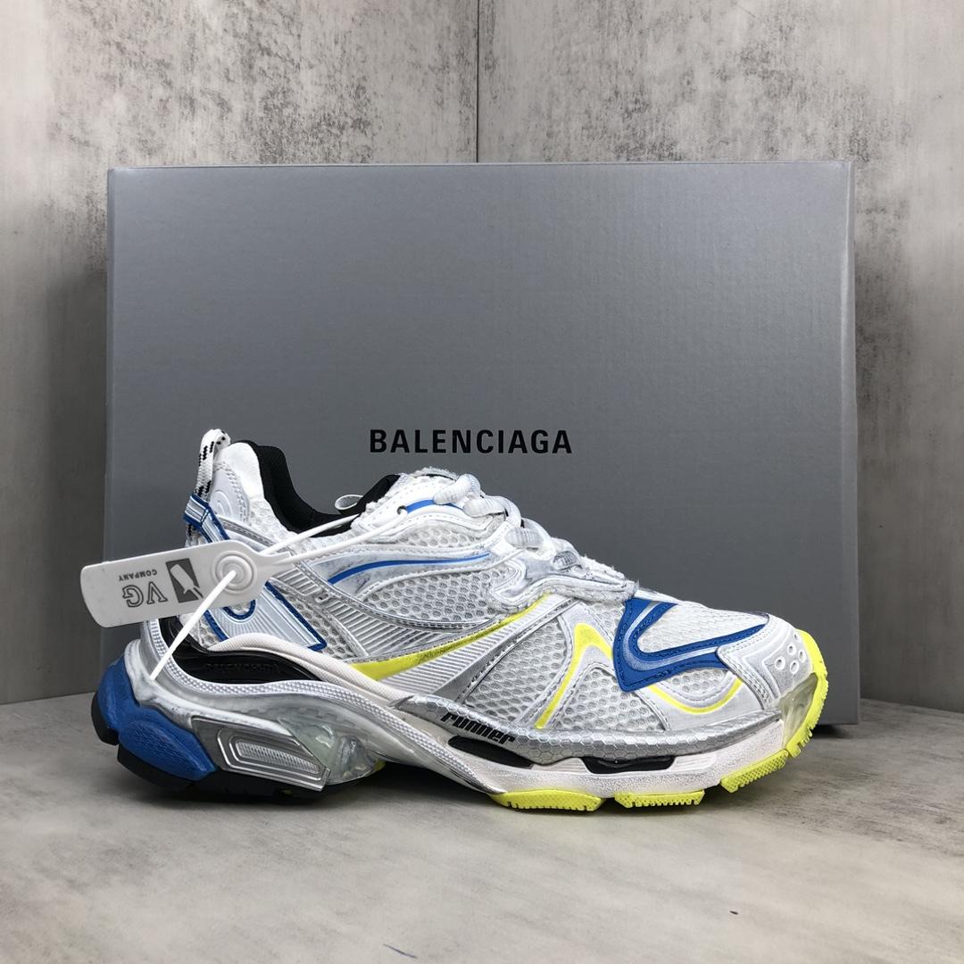 Balenciaga Runner 2.0 Sneaker In White, Yellow And Blue Mesh And Polyurethane - DesignerGu