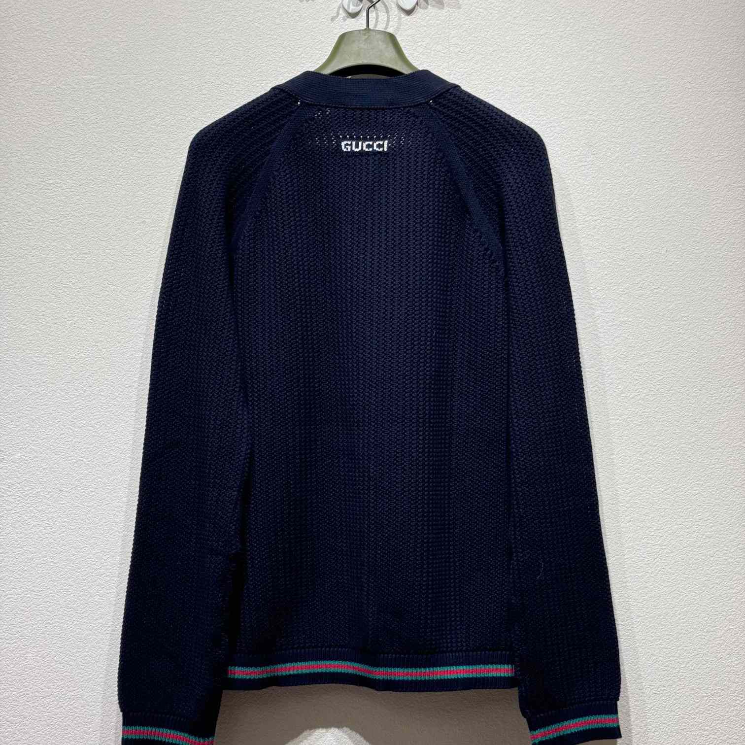 Gucci Ajour Cotton Knit Cardigan With Web - DesignerGu