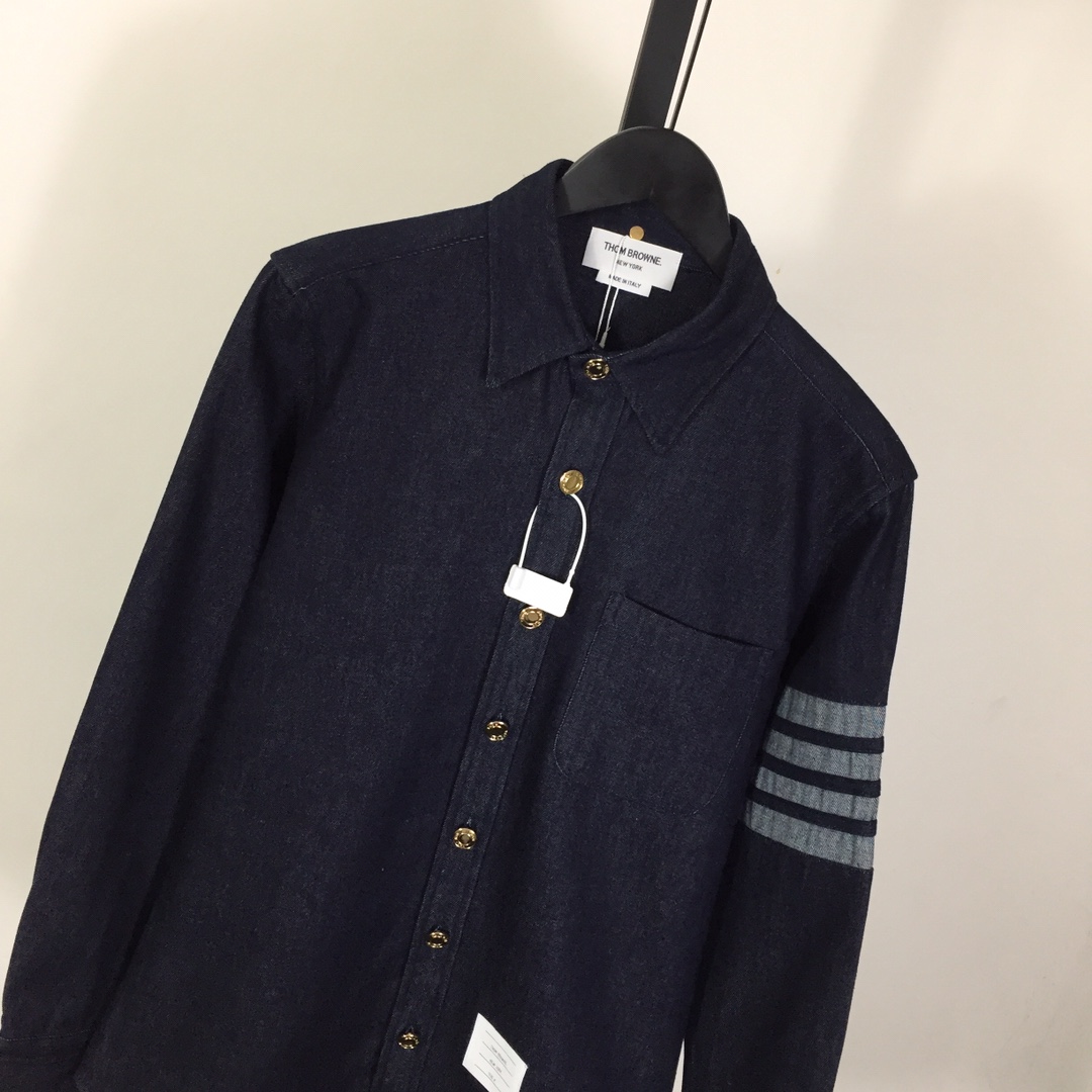 Thom Browne 4-Bar Denim Button-Up Shirt - DesignerGu