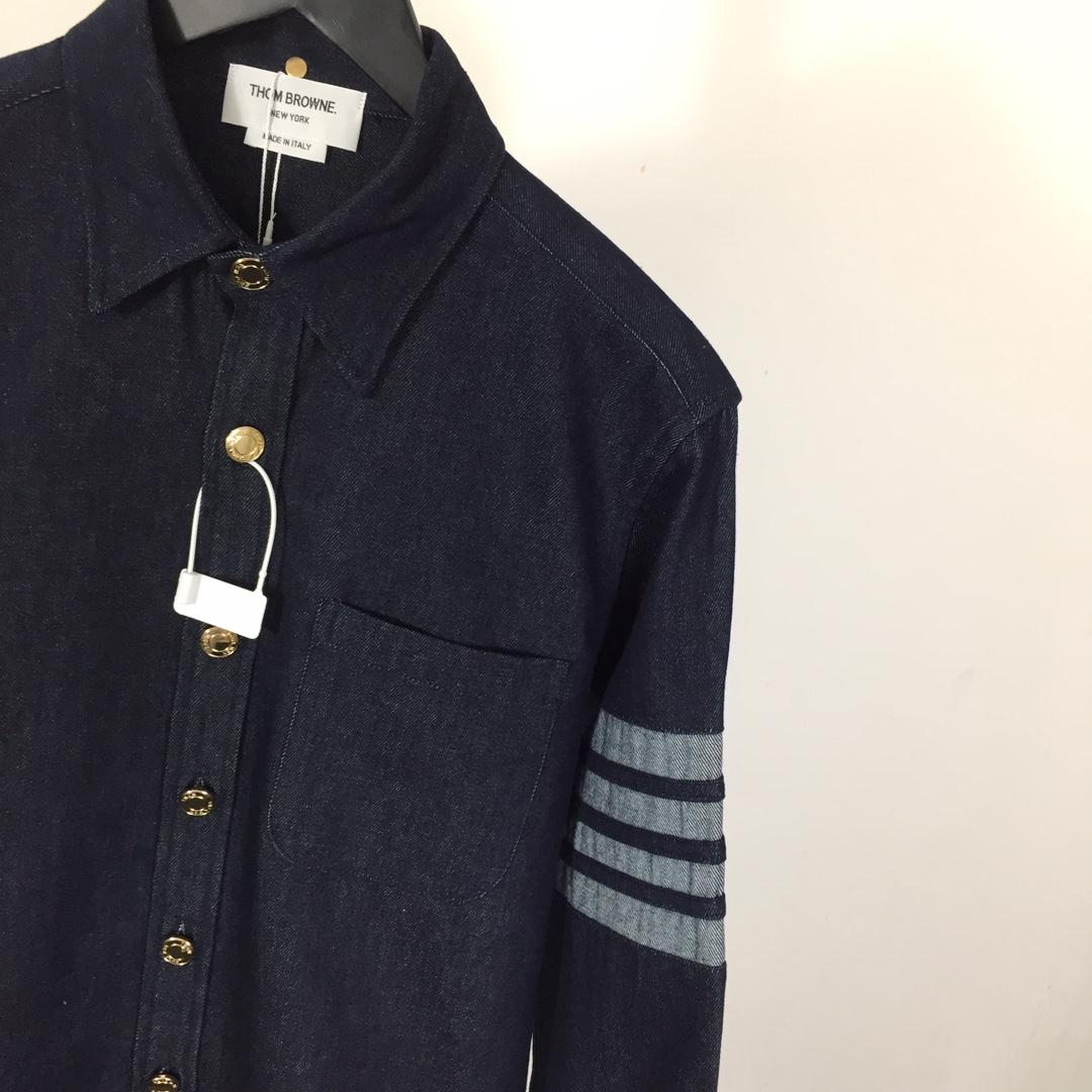 Thom Browne 4-Bar Denim Button-Up Shirt - DesignerGu