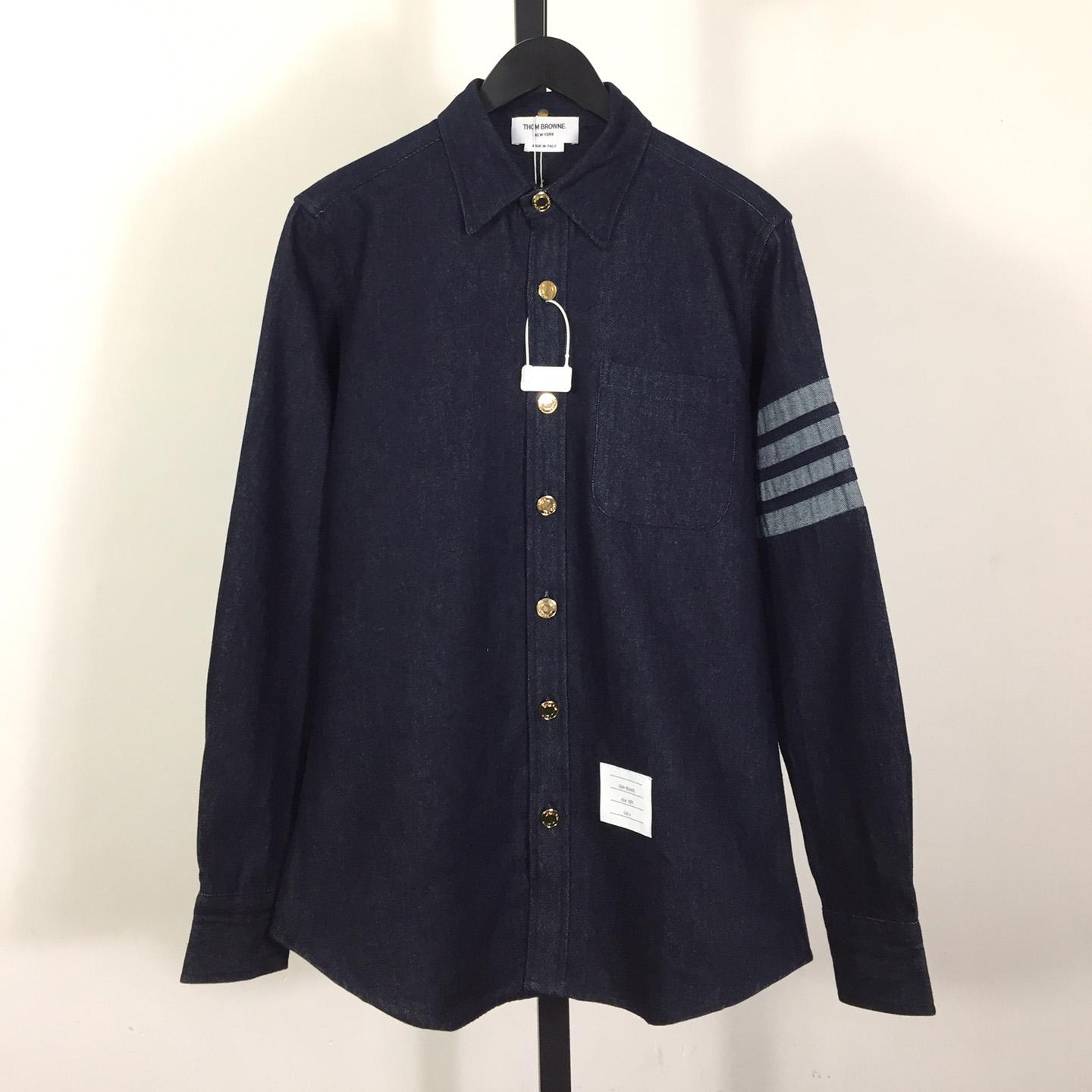 Thom Browne 4-Bar Denim Button-Up Shirt - DesignerGu