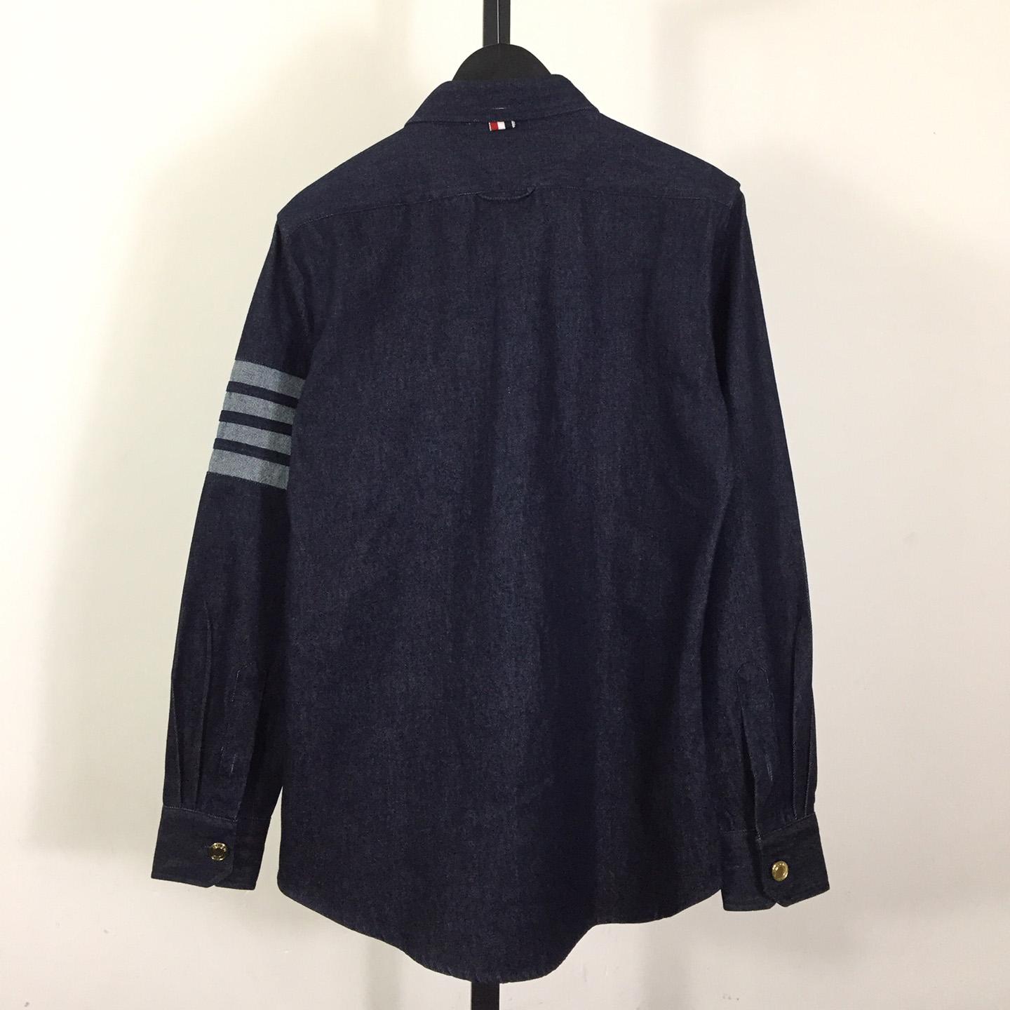 Thom Browne 4-Bar Denim Button-Up Shirt - DesignerGu