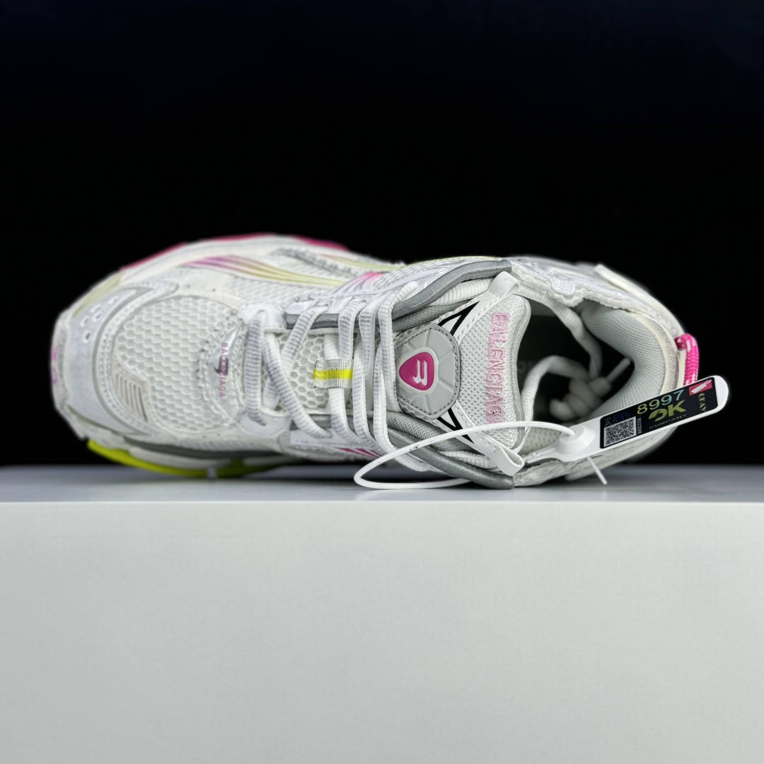 Balenciaga Runner Gradient Sneaker In White, Pink, Grey And Neon Yellow Mesh - DesignerGu