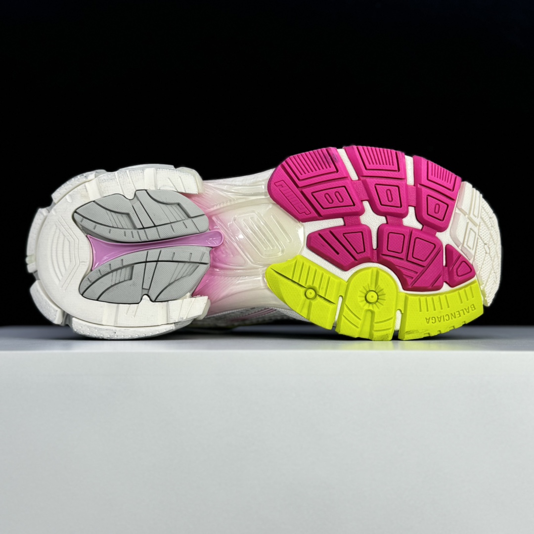 Balenciaga Runner Gradient Sneaker In White, Pink, Grey And Neon Yellow Mesh - DesignerGu