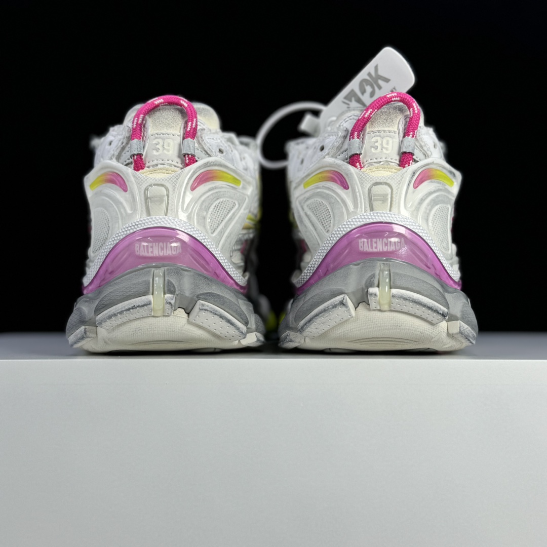 Balenciaga Runner Gradient Sneaker In White, Pink, Grey And Neon Yellow Mesh - DesignerGu