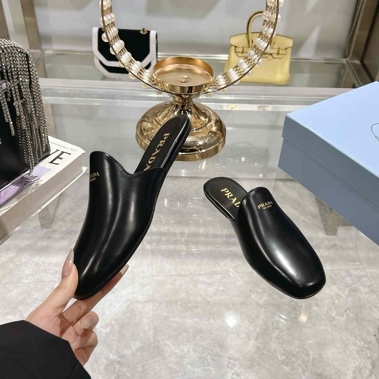 Prada Brushed Leather Slippers - DesignerGu