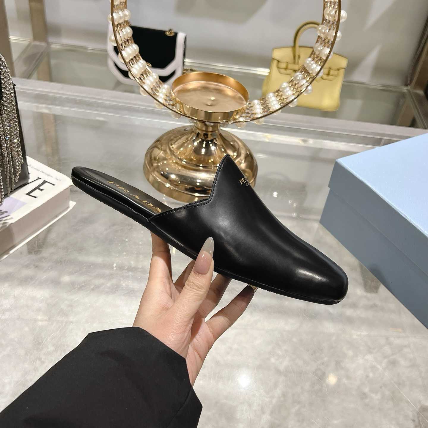 Prada Brushed Leather Slippers - DesignerGu