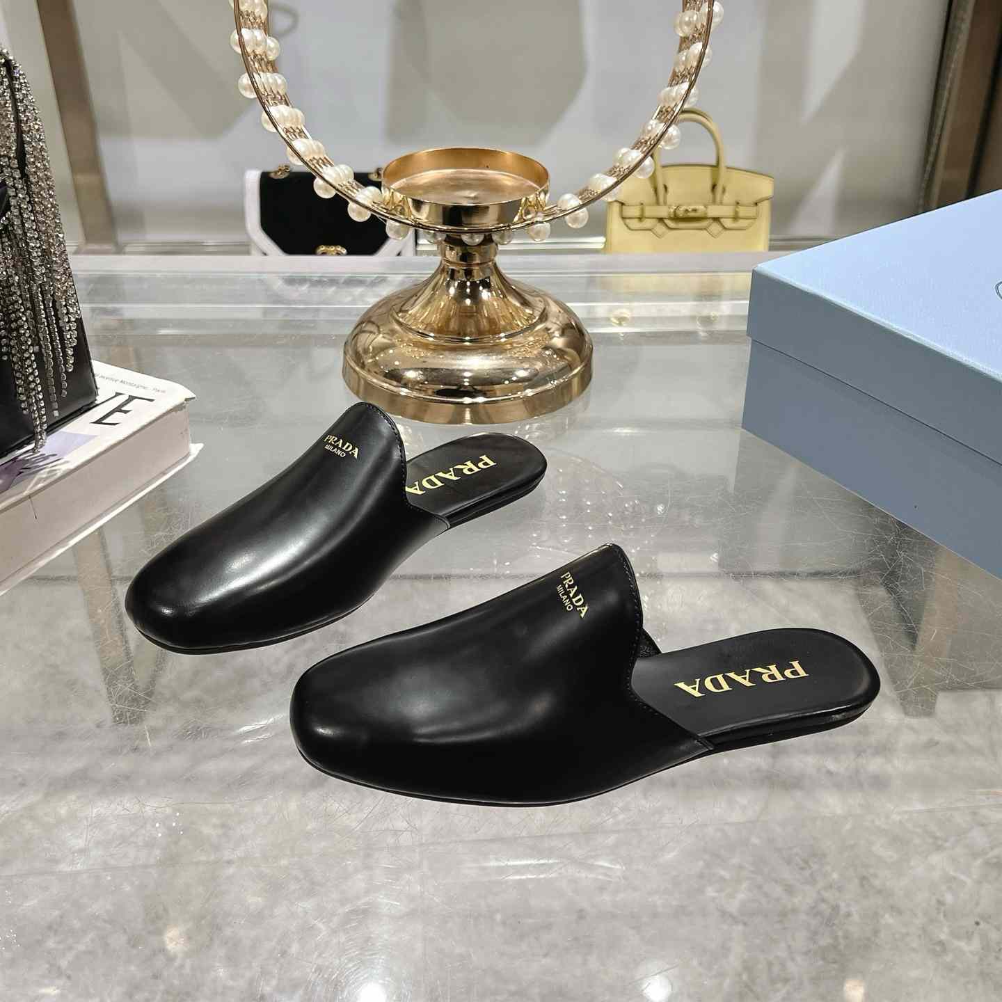 Prada Brushed Leather Slippers - DesignerGu