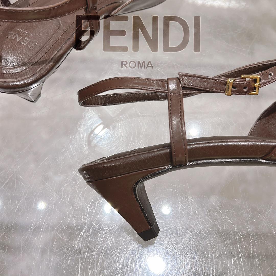 Fendi FFold Brown Eel Leather Low-heeled Slingbacks - DesignerGu