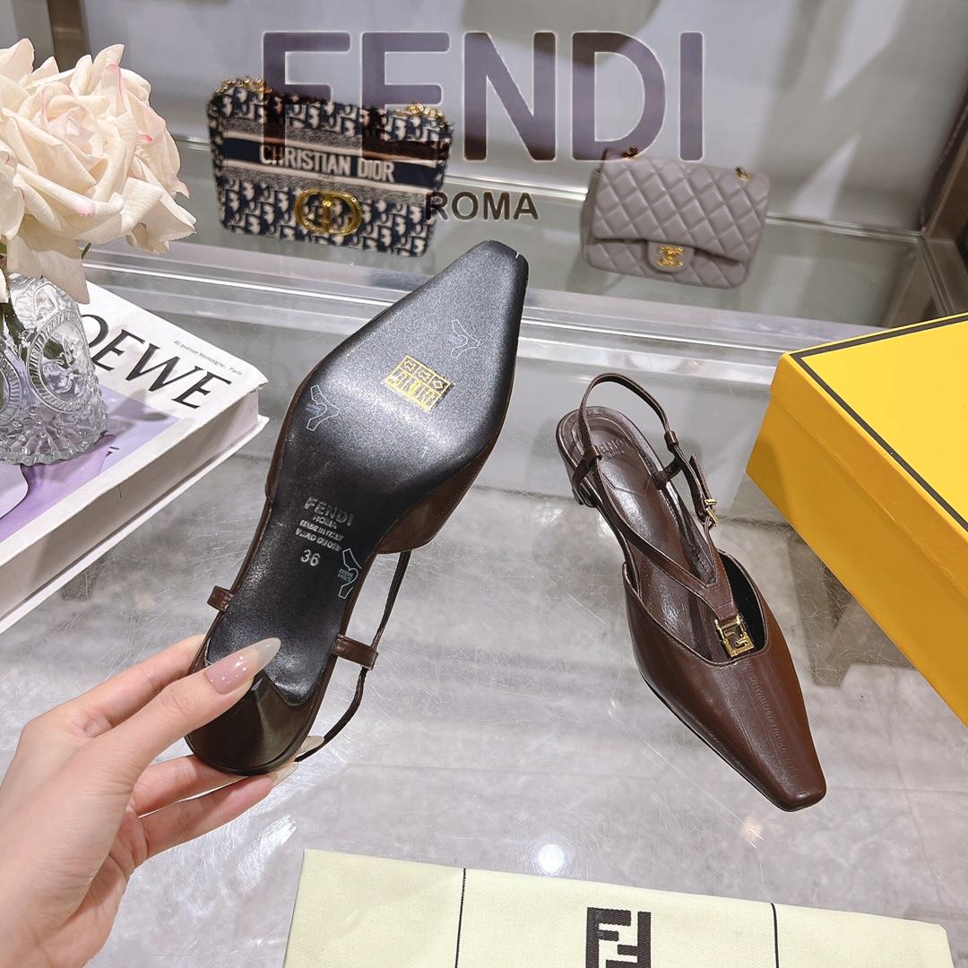 Fendi FFold Brown Eel Leather Low-heeled Slingbacks - DesignerGu