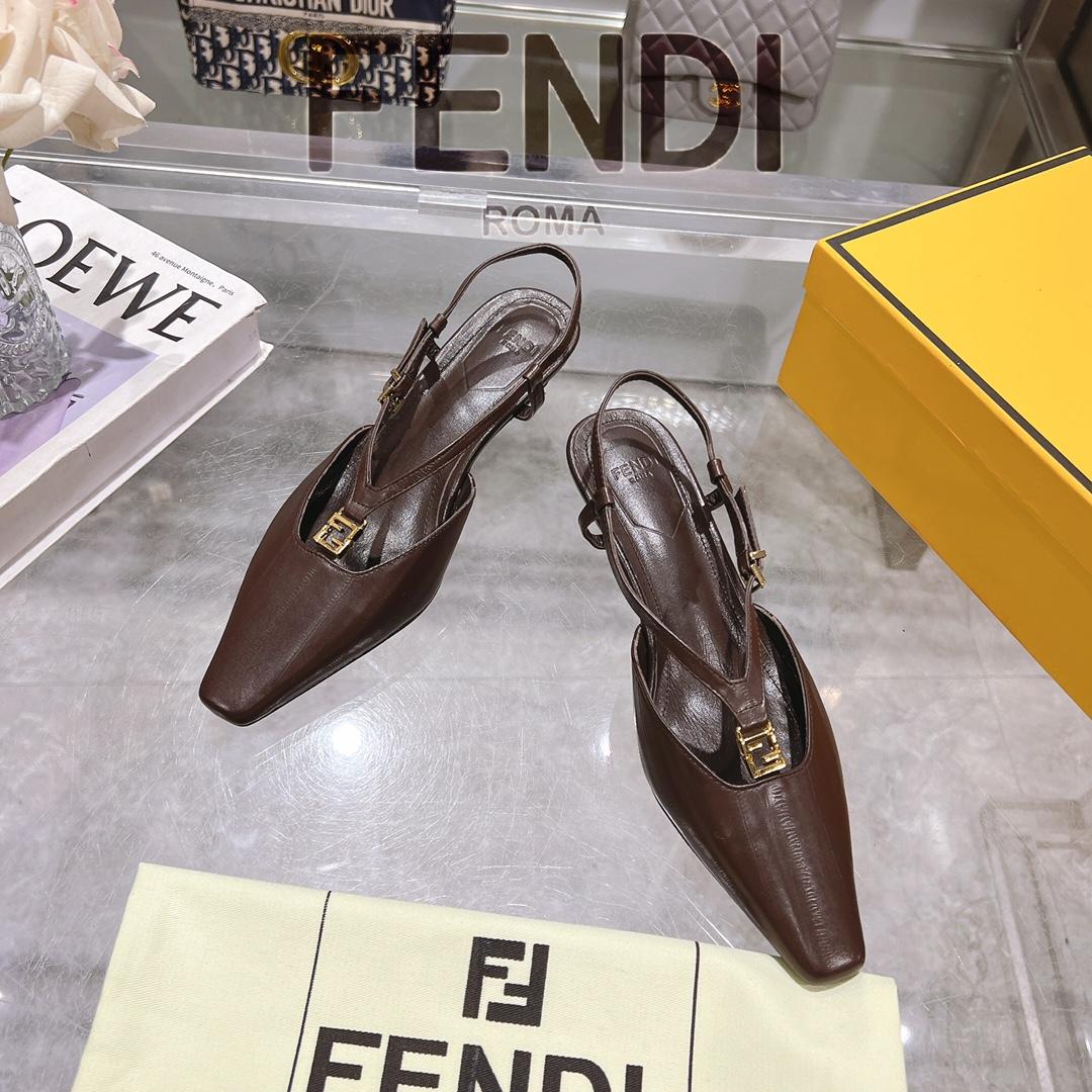 Fendi FFold Brown Eel Leather Low-heeled Slingbacks - DesignerGu