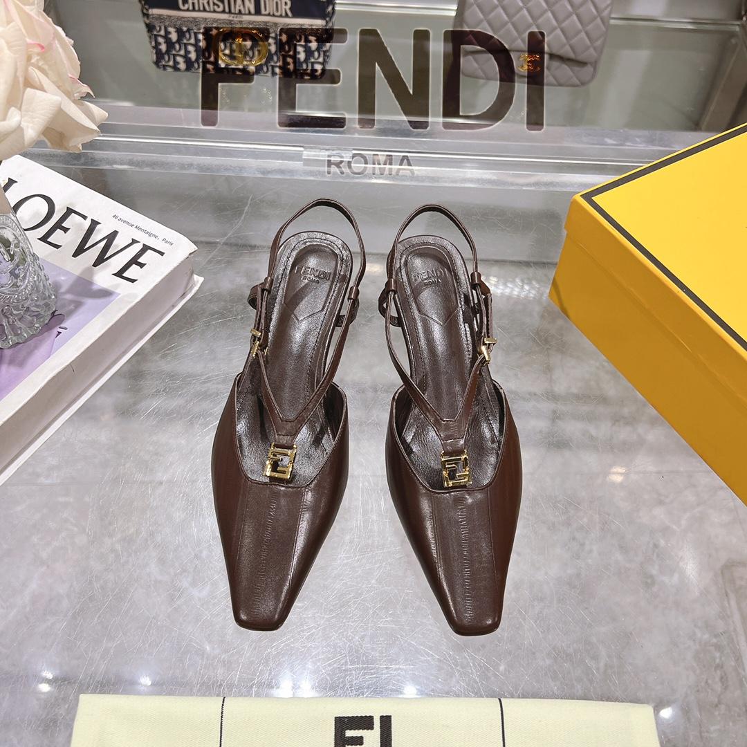 Fendi FFold Brown Eel Leather Low-heeled Slingbacks - DesignerGu