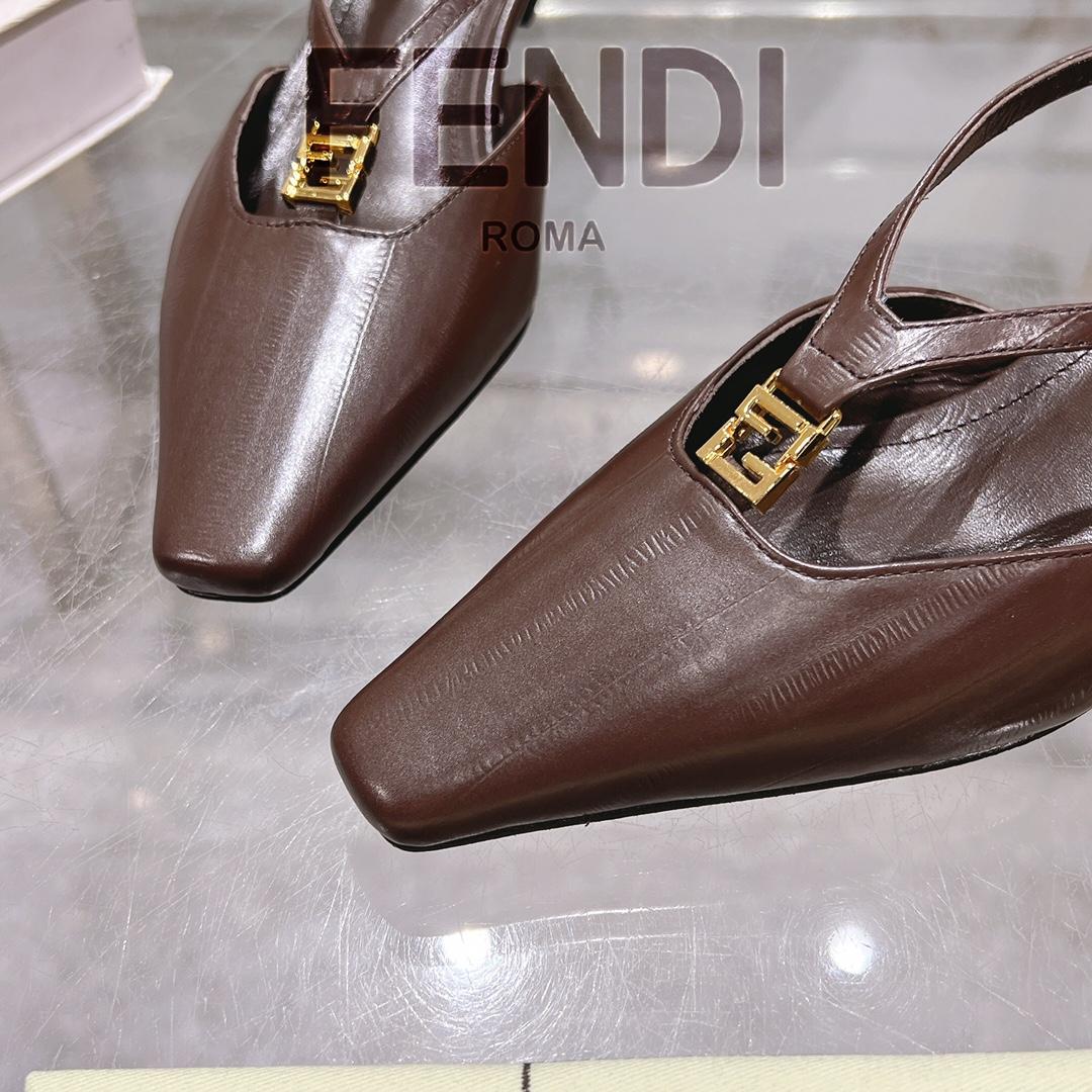 Fendi FFold Brown Eel Leather Low-heeled Slingbacks - DesignerGu