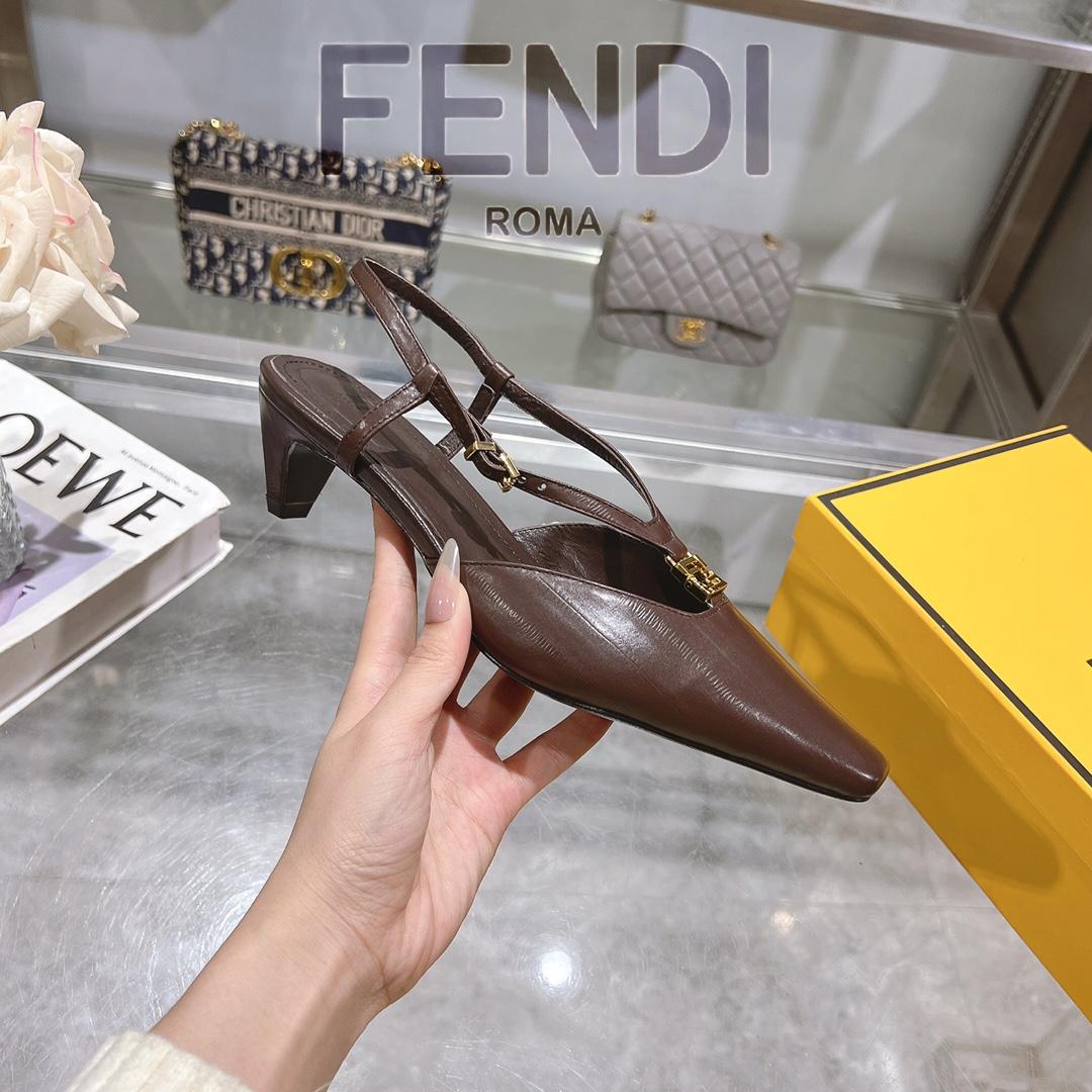 Fendi FFold Brown Eel Leather Low-heeled Slingbacks - DesignerGu