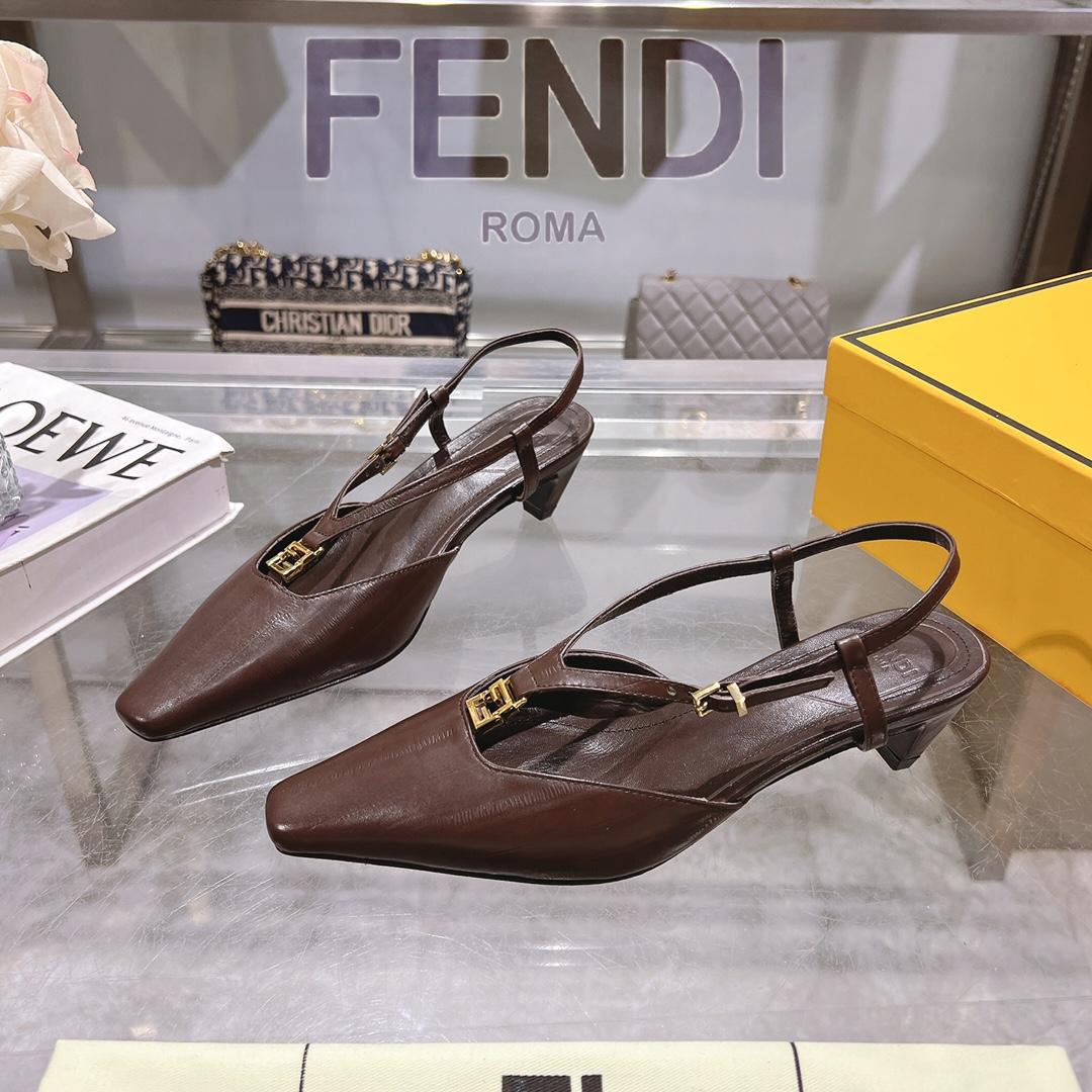 Fendi FFold Brown Eel Leather Low-heeled Slingbacks - DesignerGu