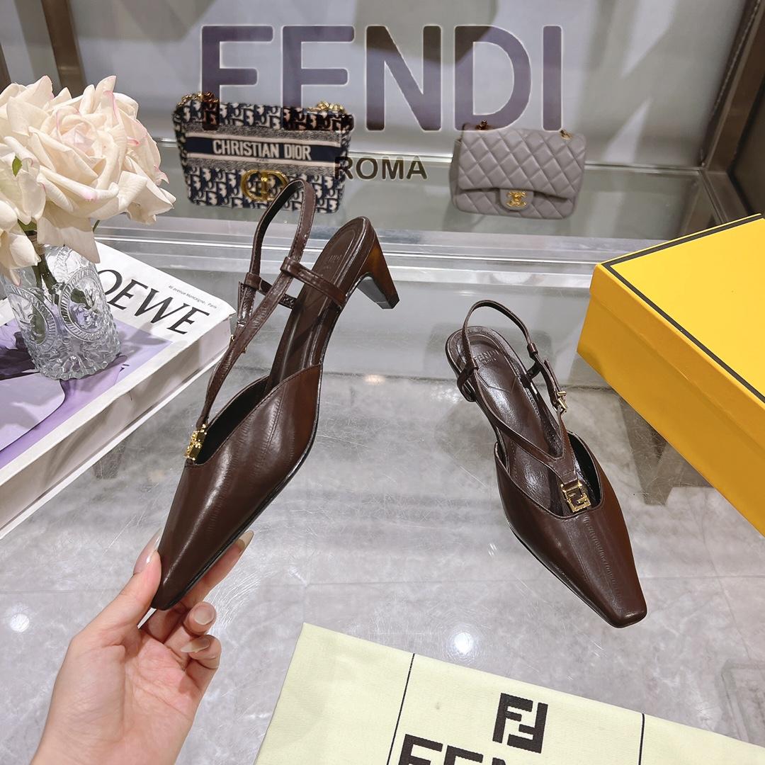 Fendi FFold Brown Eel Leather Low-heeled Slingbacks - DesignerGu