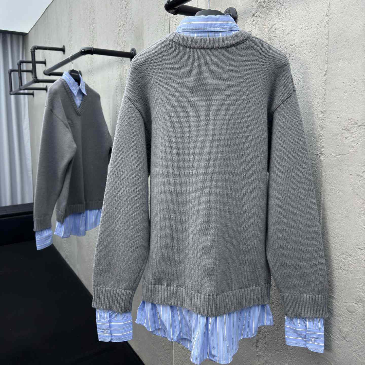 Balenciaga Layered Shirt V-Neck Sweater In Grey - DesignerGu