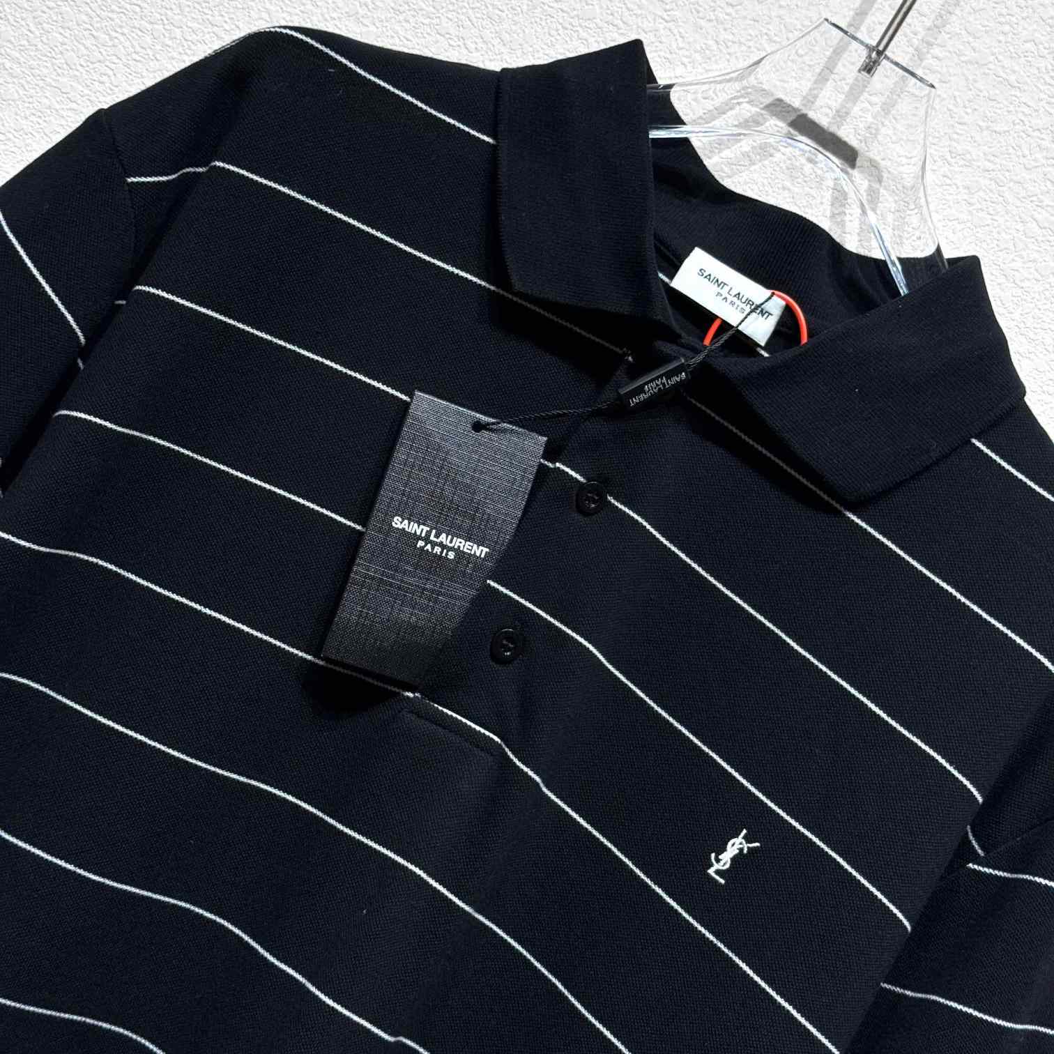 Saint Laurent Cassandre Polo Shirt In Striped Pique - DesignerGu