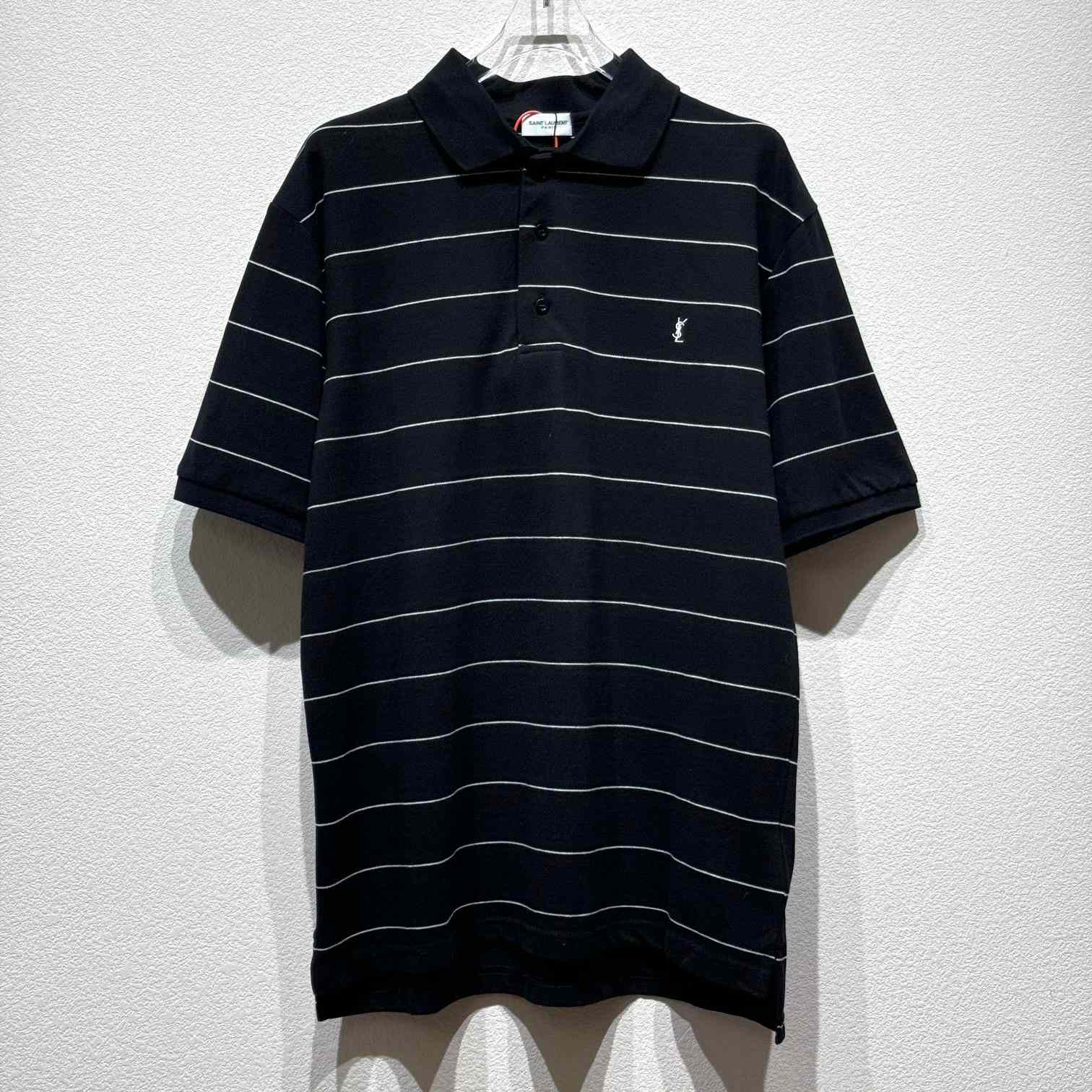 Saint Laurent Cassandre Polo Shirt In Striped Pique - DesignerGu