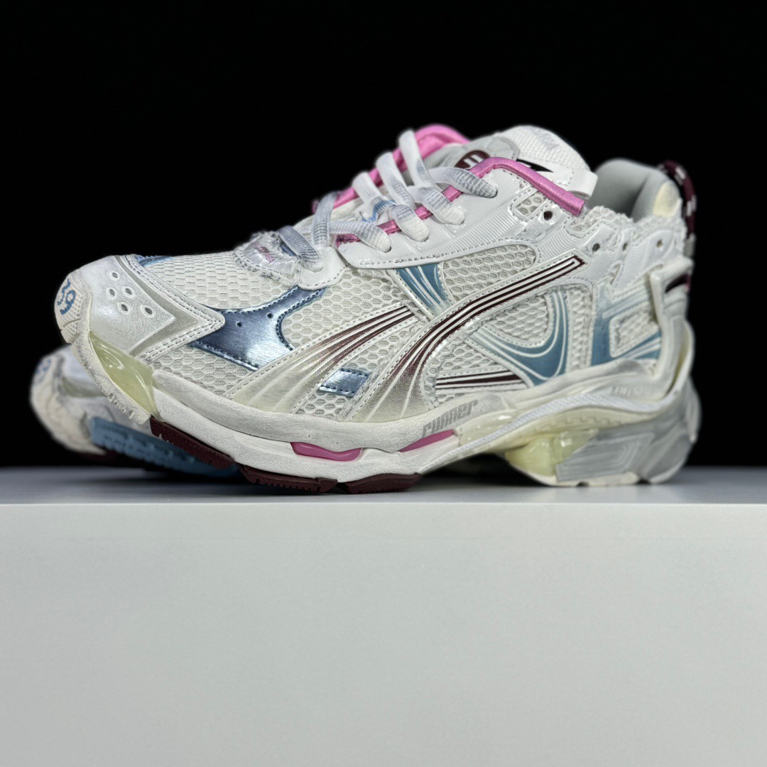 Balenciaga Runner Gradient Sneaker In White, Brown, Blue, Pink And Grey Mesh - DesignerGu