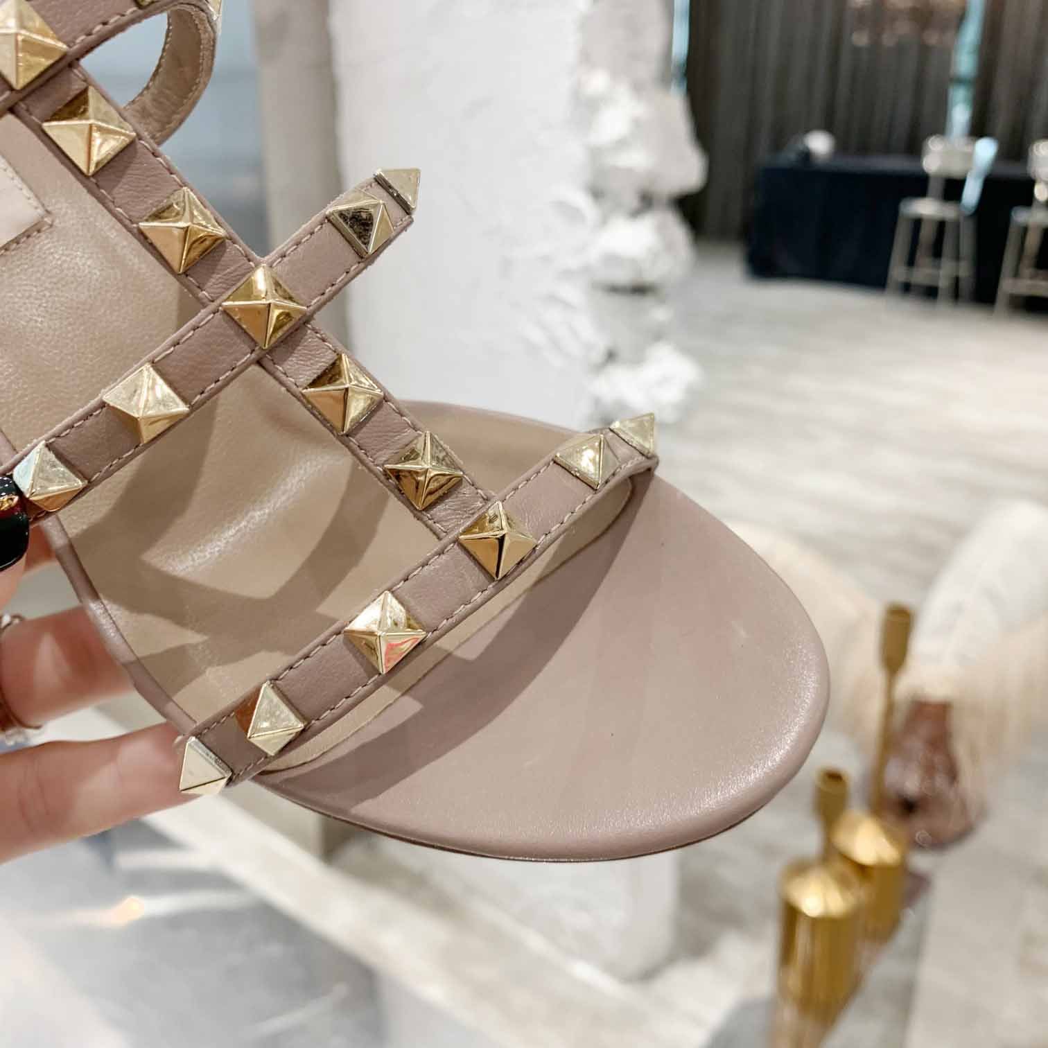 Valenti Rockstud Calfskin Leather Slide Sandal  - DesignerGu