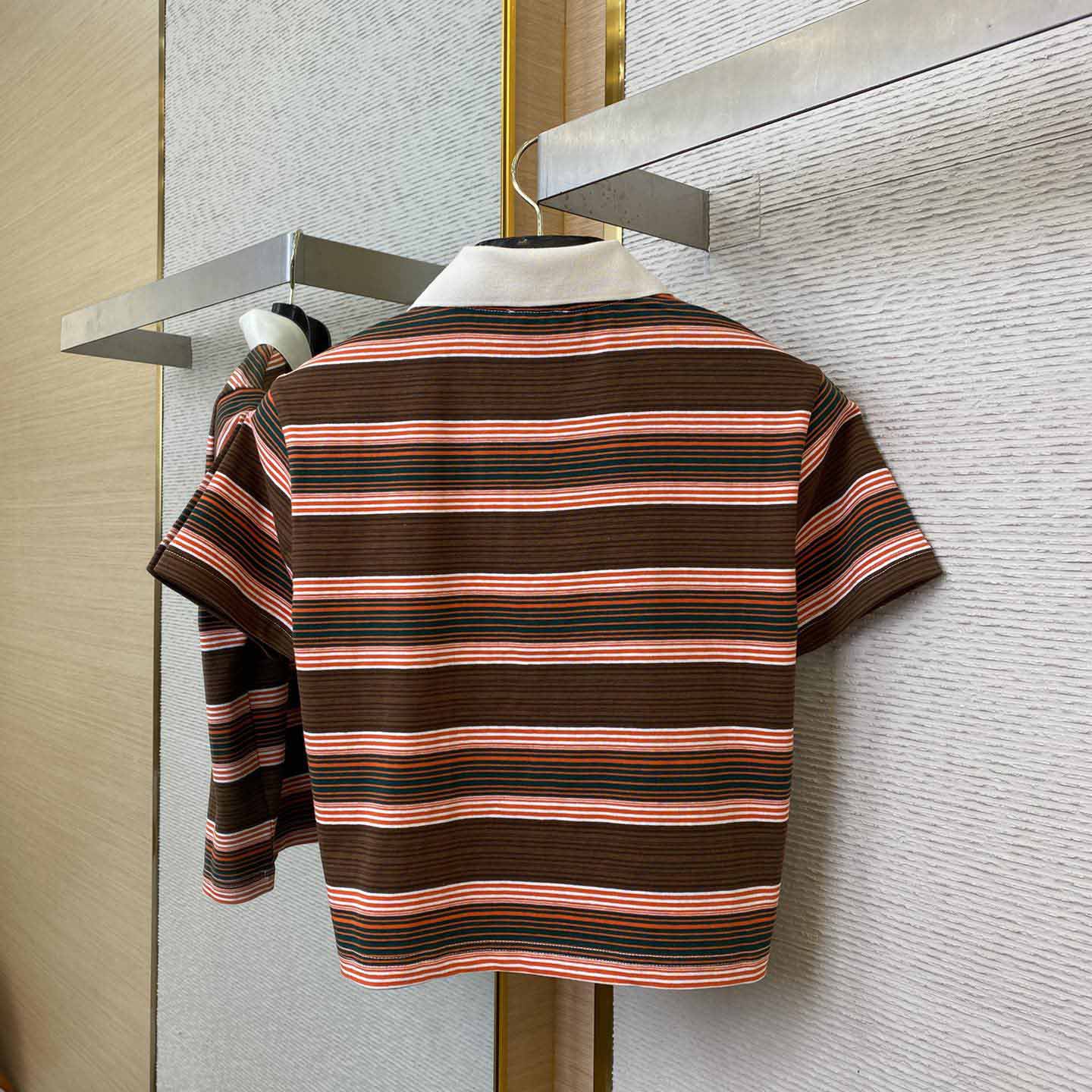 Celine Triomphe Cropped Polo Shirt In Striped Cotton - DesignerGu