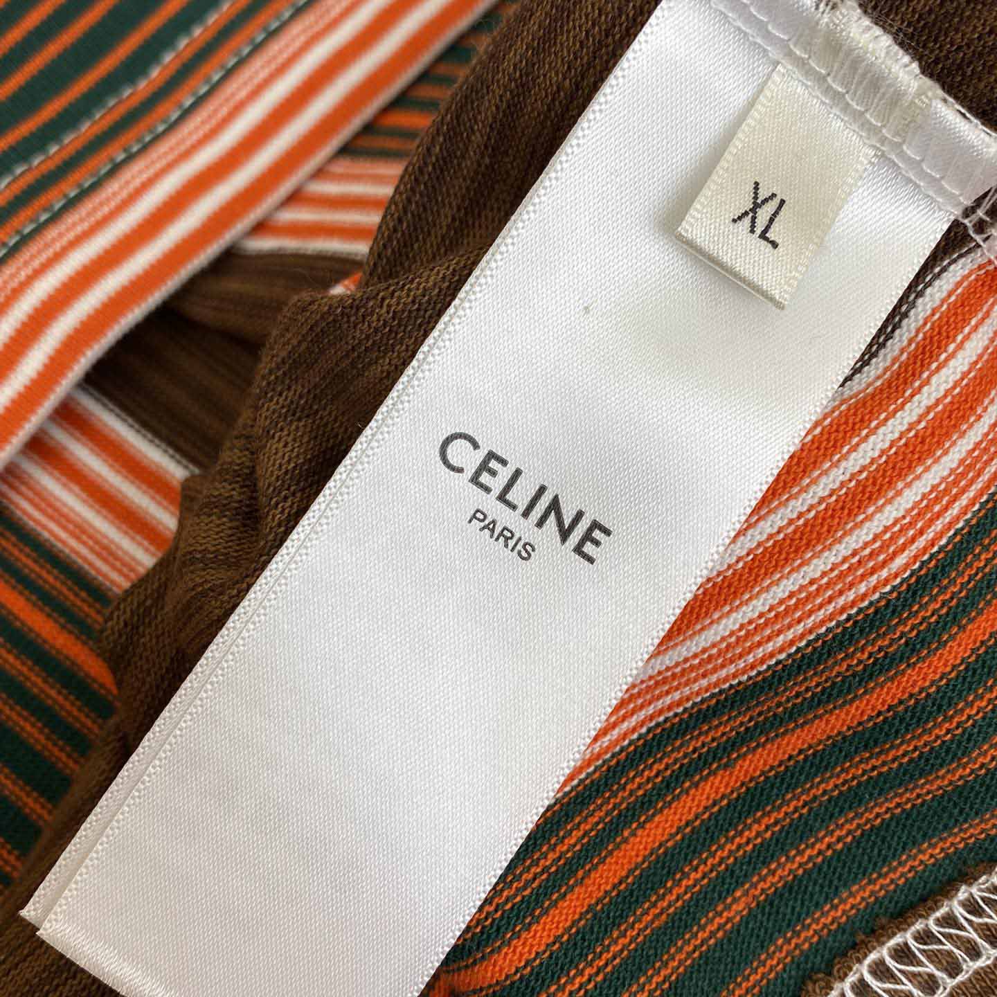 Celine Triomphe Cropped Polo Shirt In Striped Cotton - DesignerGu