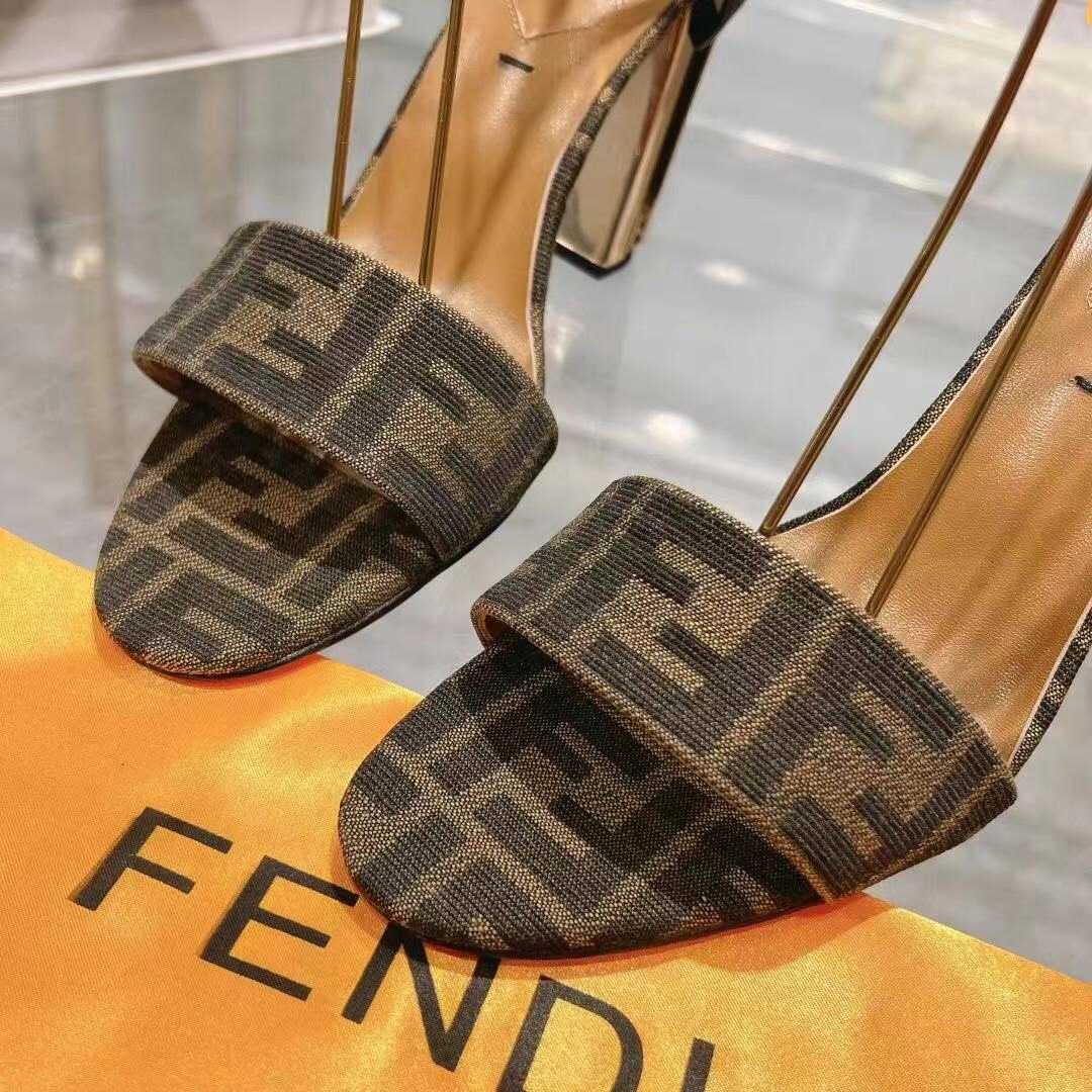 Fendi Delfina Brown Fabric High-heeled Sandals - DesignerGu