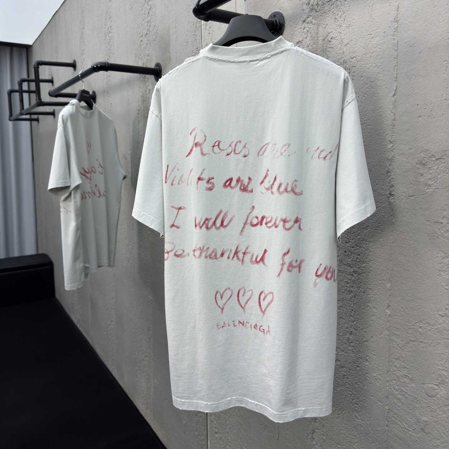 Balenciaga Lipstick Valentines T-Shirt Small Fit In Dirty White Tubular Jersey - DesignerGu