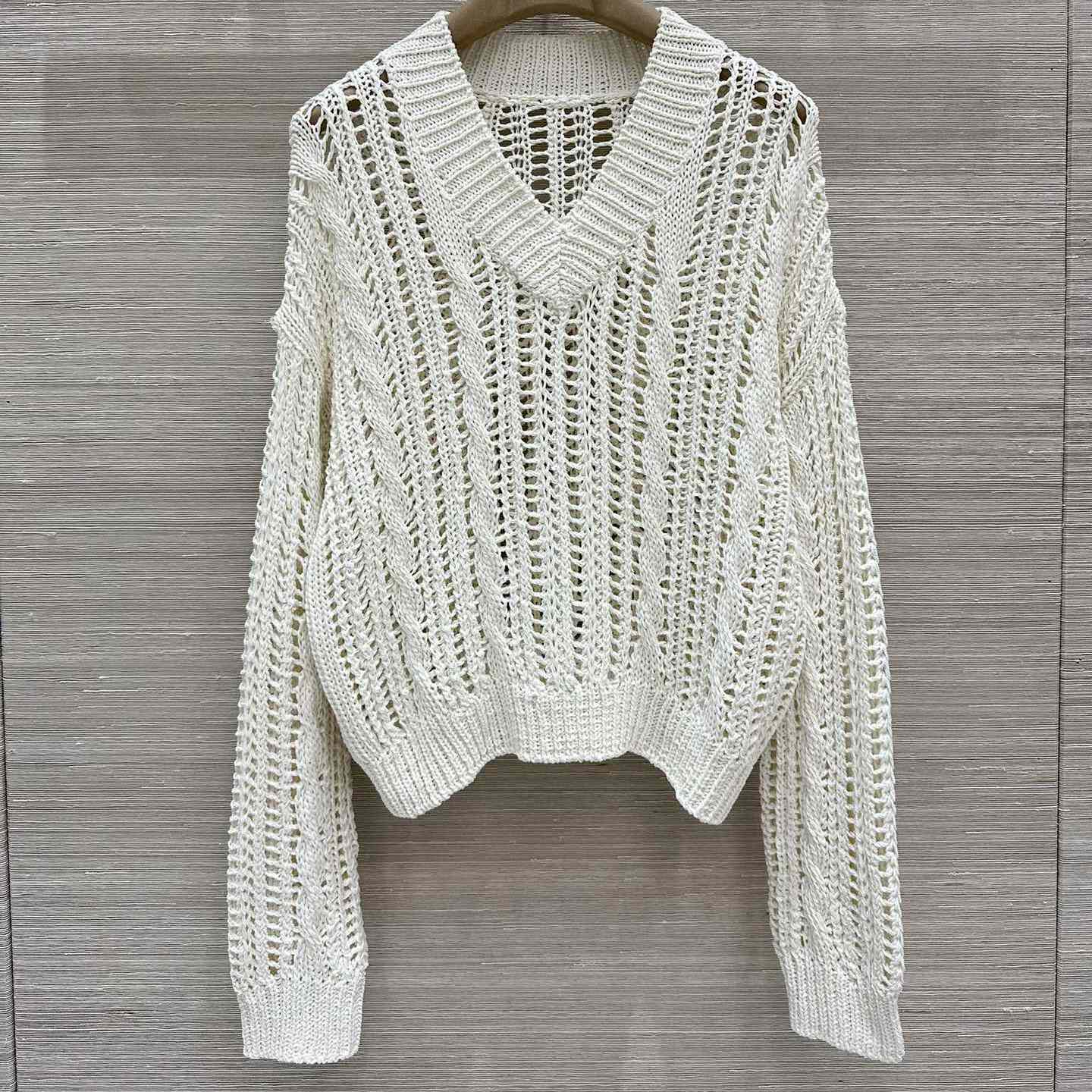 Brunello Cucinelli Jute And Cotton Cable & Mesh Sweater - DesignerGu