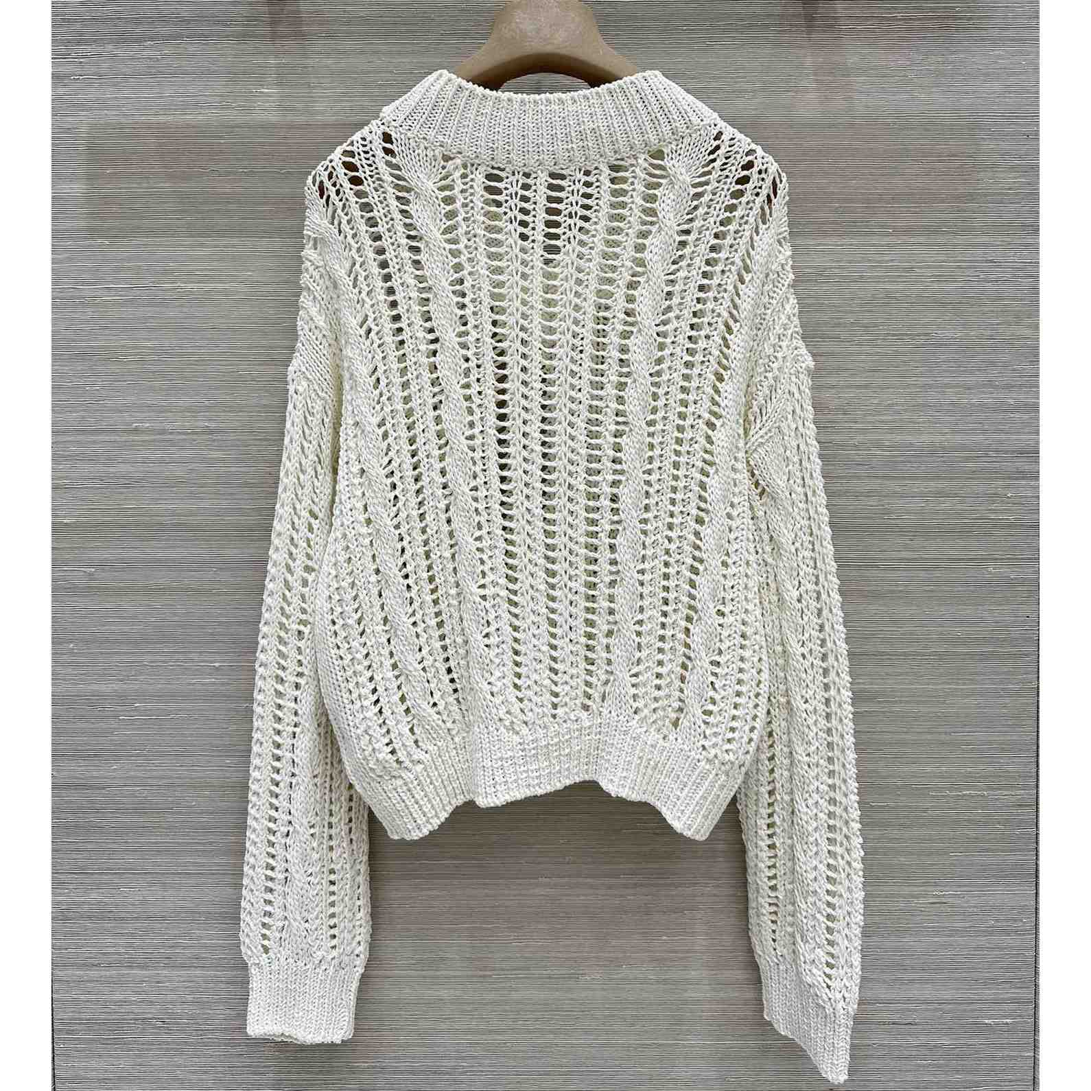 Brunello Cucinelli Jute And Cotton Cable & Mesh Sweater - DesignerGu