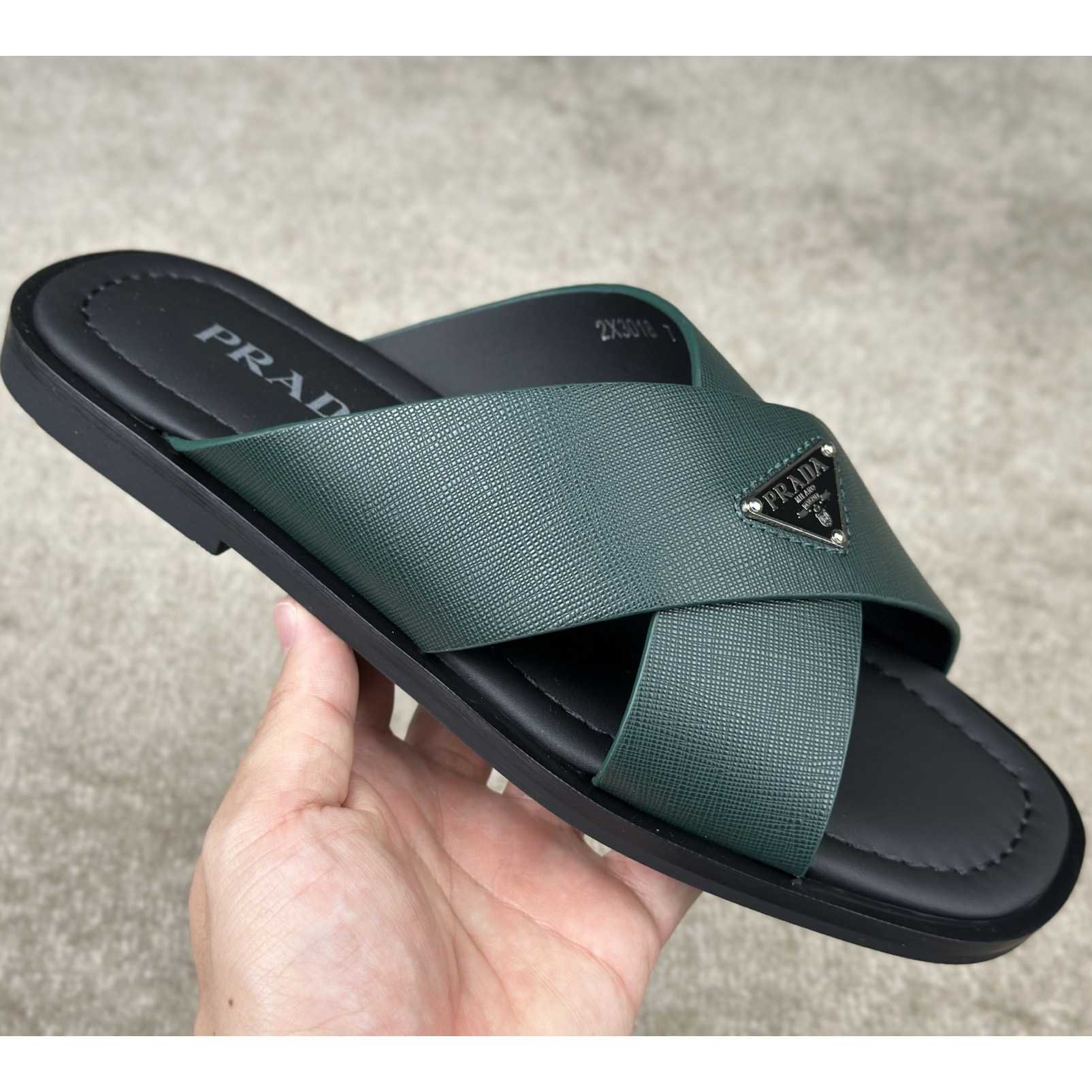 Prada Crisscross Leather Slides - DesignerGu