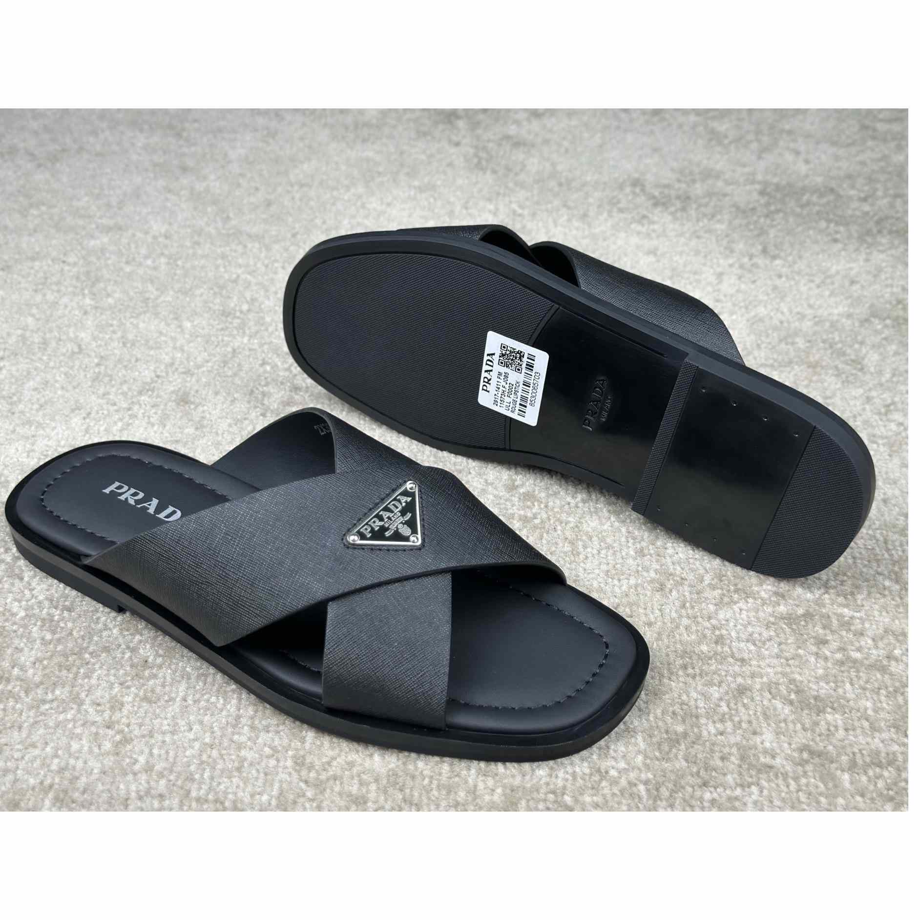 Prada Crisscross Leather Slides - DesignerGu